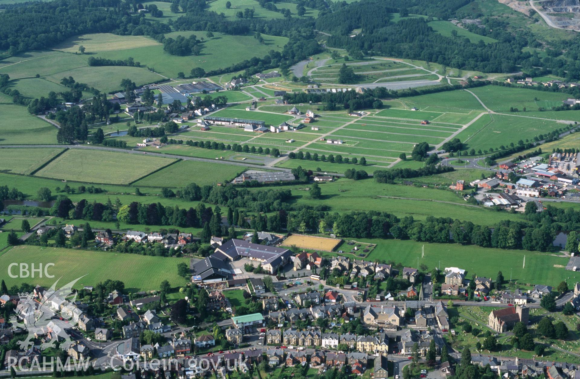 Slide of RCAHMW colour oblique aerial photograph of Royal Welsh Showground, Llanelwedd, taken by T.G. Driver, 19/6/1998.