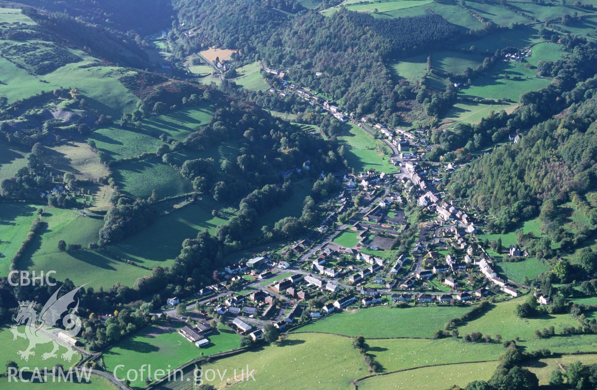 Slide of RCAHMW colour oblique aerial photograph of Glyn Ceiriog, taken by T.G. Driver, 17/10/2000.