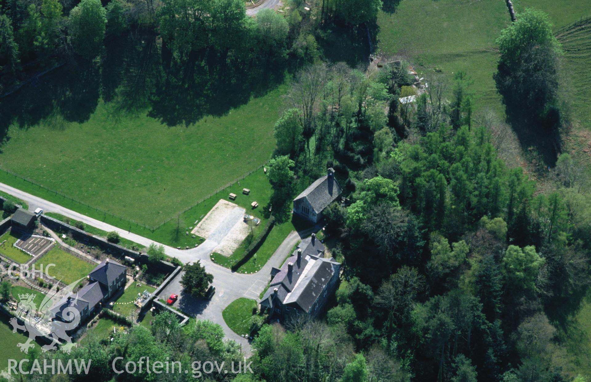 RCAHMW colour slide oblique aerial photograph of Gwydir Uchaf Garden, Trefriw, taken by C.R. Musson, 30/04/94