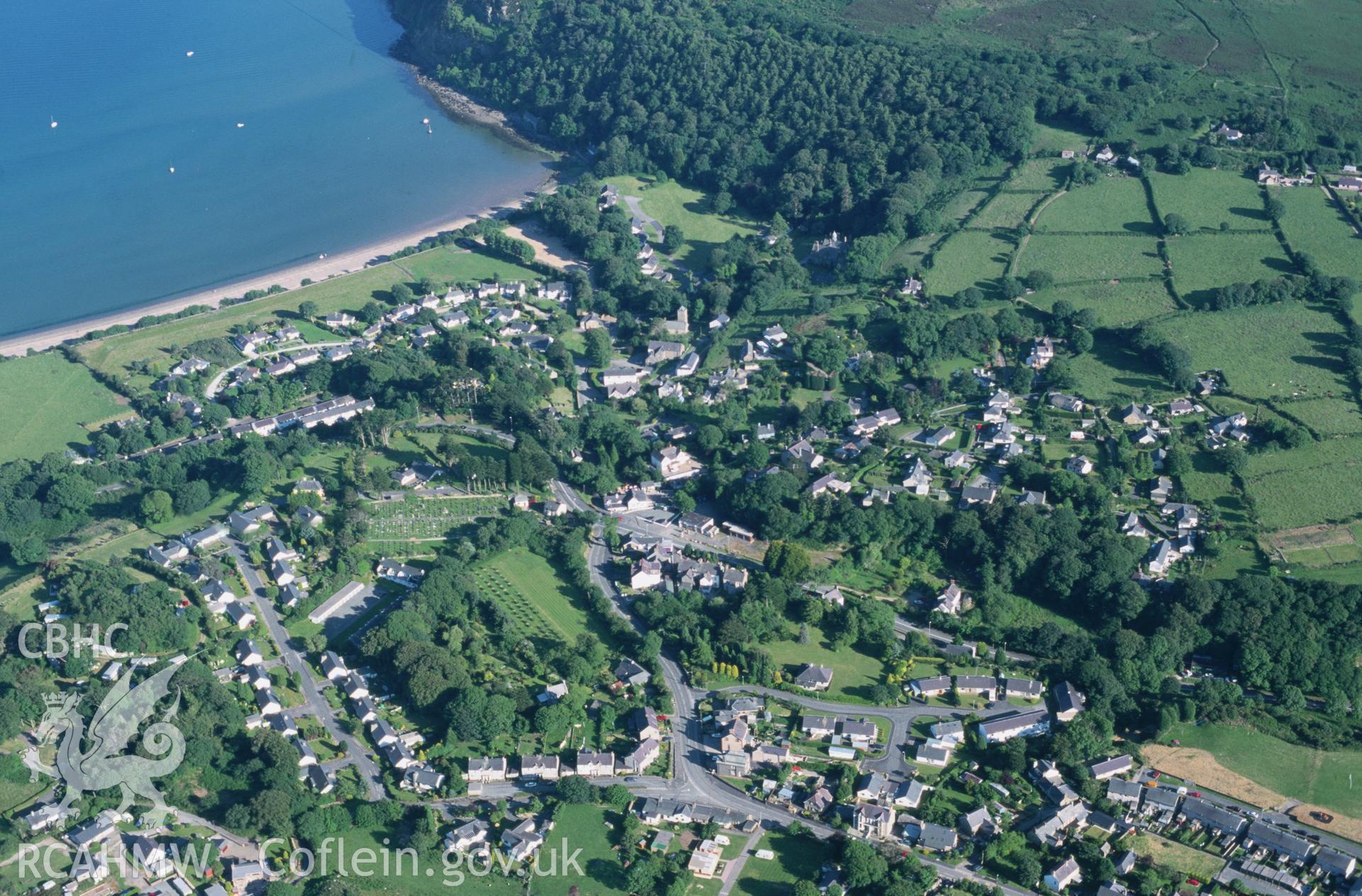 Slide of RCAHMW colour oblique aerial photograph of Llanbedrog, taken by T.G. Driver, 26/6/2000.