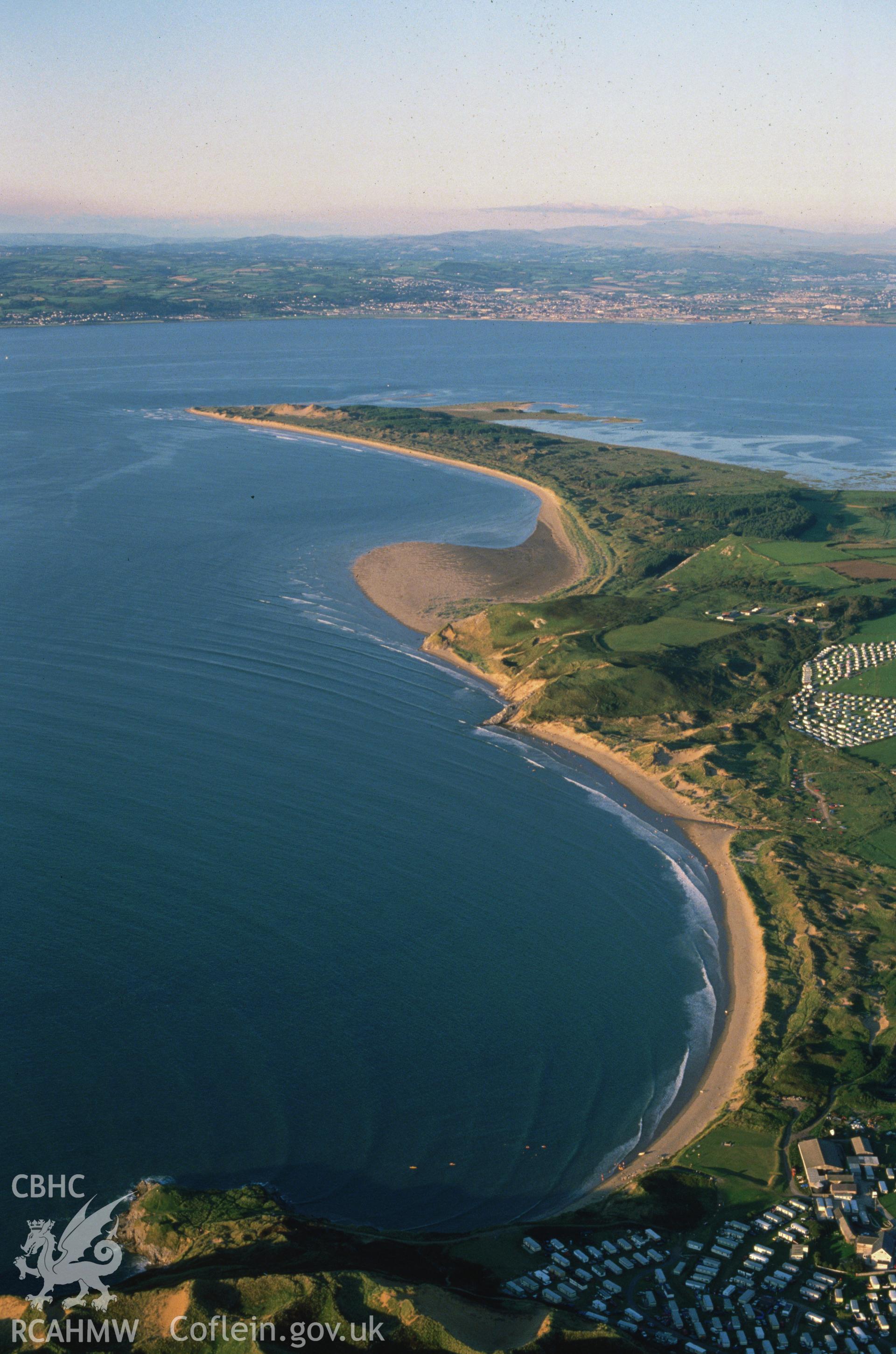 Slide of RCAHMW colour oblique aerial photograph of Broughton Bay-whiteford Point Landscape, taken by C.R. Musson, 25/8/1991.