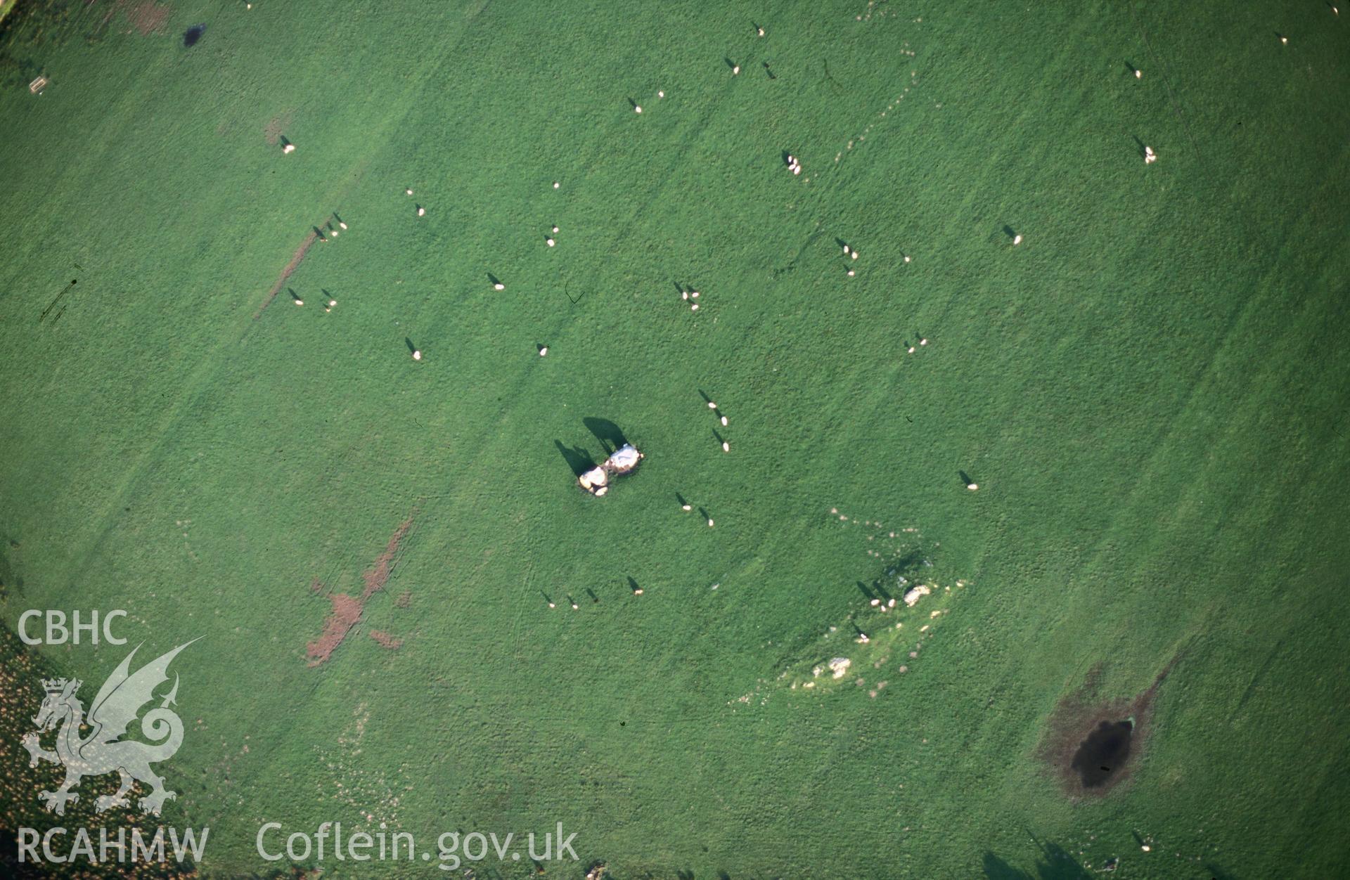 Slide of RCAHMW colour oblique aerial photograph of Caer Bach, taken by T.G. Driver, 28/4/1999.