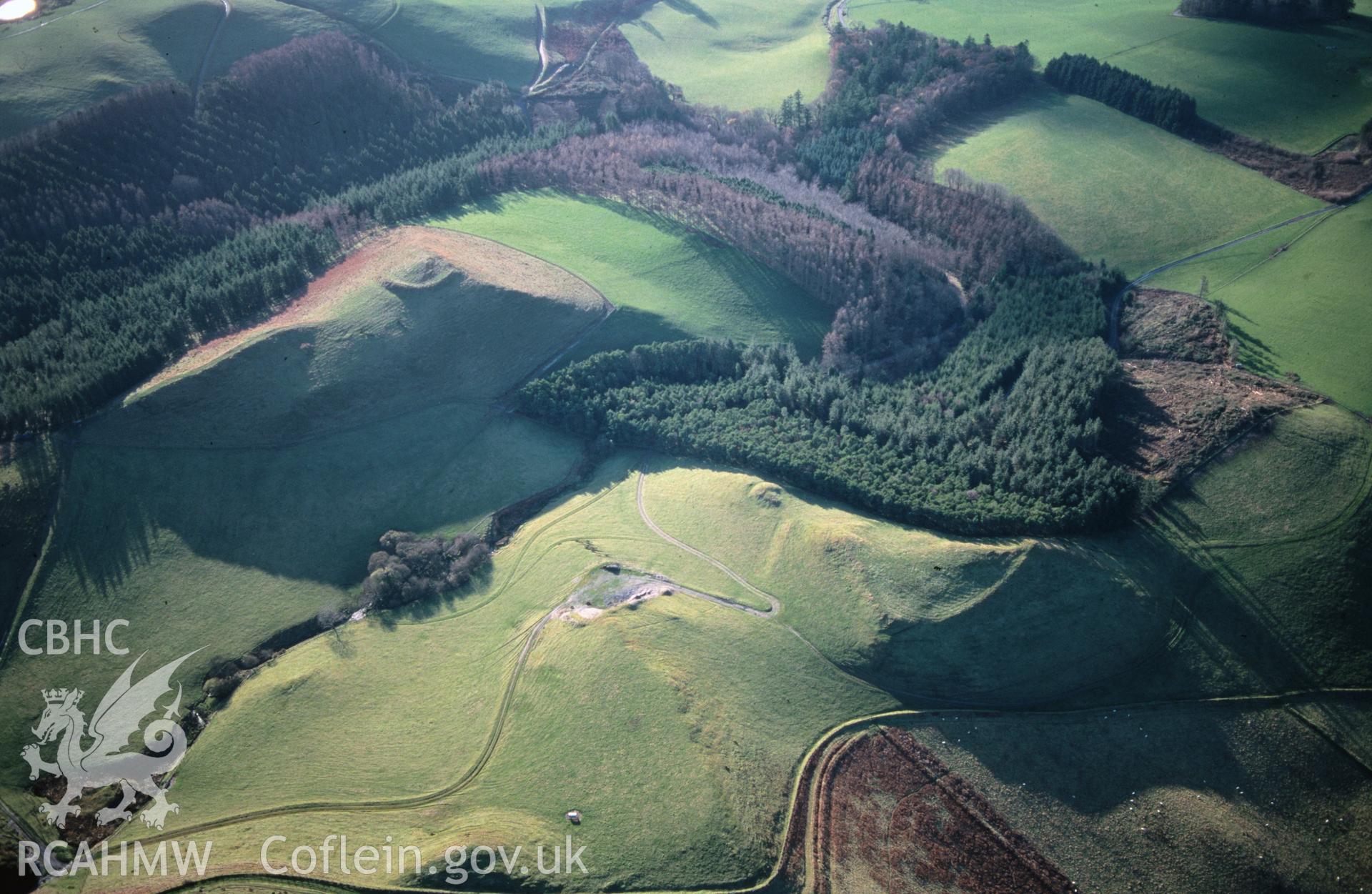 Slide of RCAHMW colour oblique aerial photograph of Castell, Disgwylfa, taken by T.G. Driver, 4/12/1998.