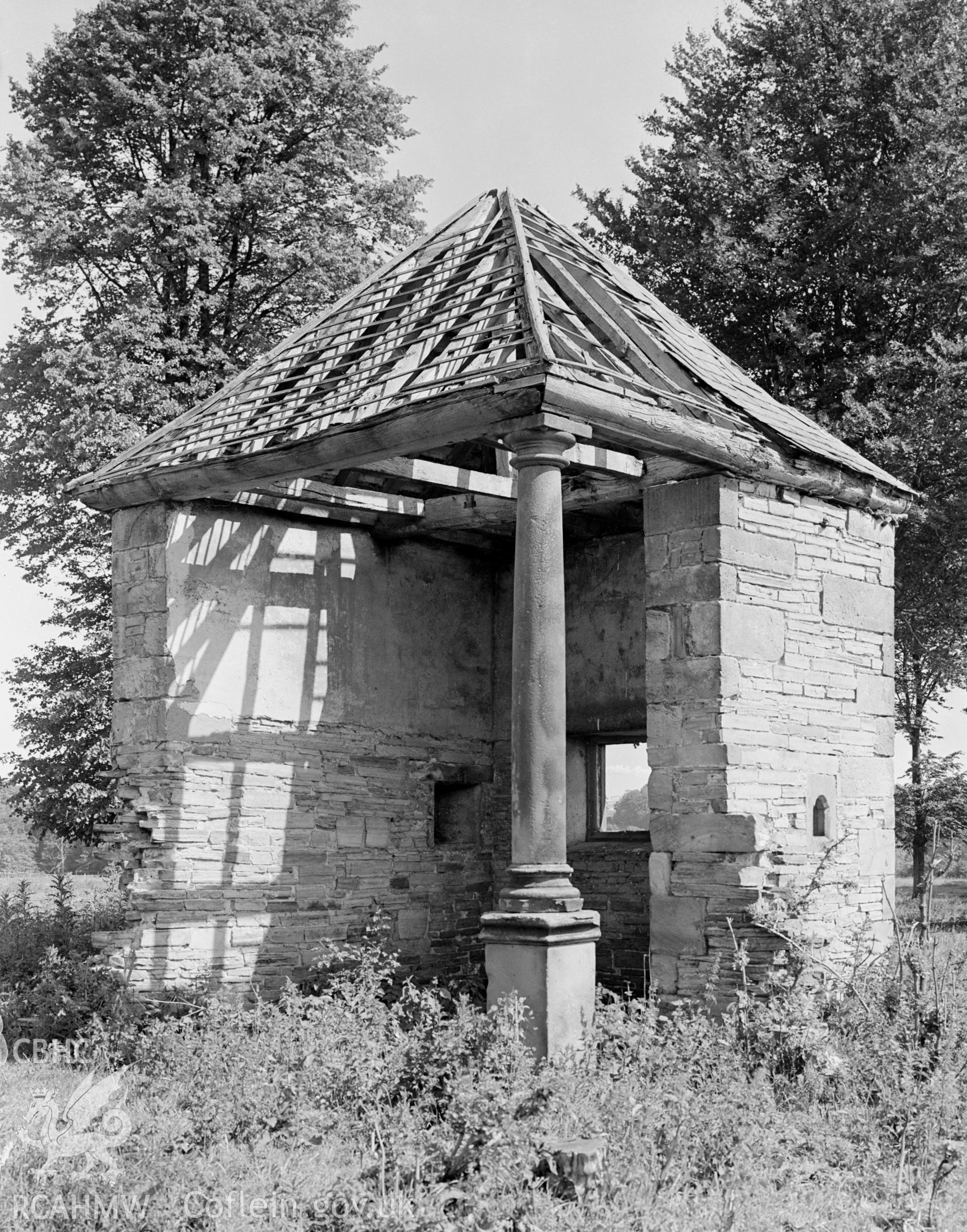 Black and white photographic survey of Gazebo at Plas Teg, Mold, produced by George Bernard Mason as part of the National Buildings Record