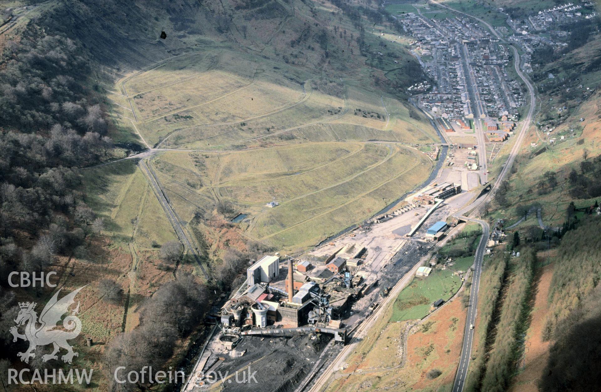 Slide of RCAHMW colour oblique aerial photograph of Marine Colliery, Cwm, taken by C.R. Musson, 26/3/1990.