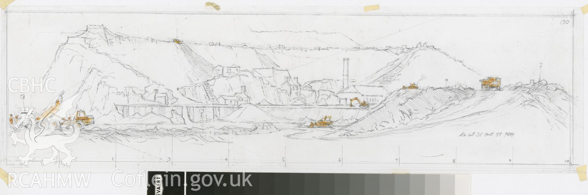 Holland's Level - Tipping in Progress 1997: (pencil and watercolour) preliminary drawing.