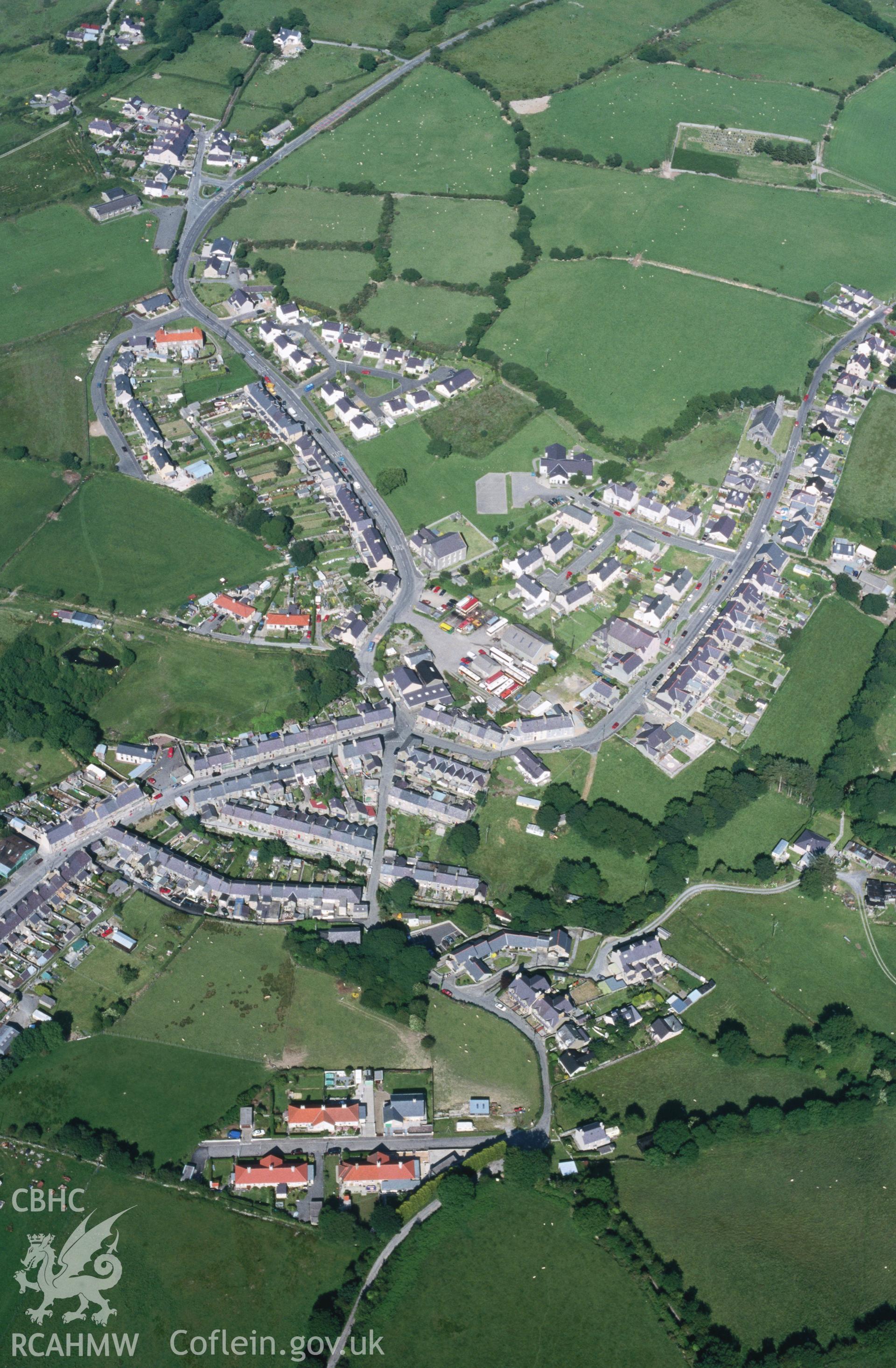 Slide of RCAHMW colour oblique aerial photograph of Trefor, taken by T.G. Driver, 26/6/2000.