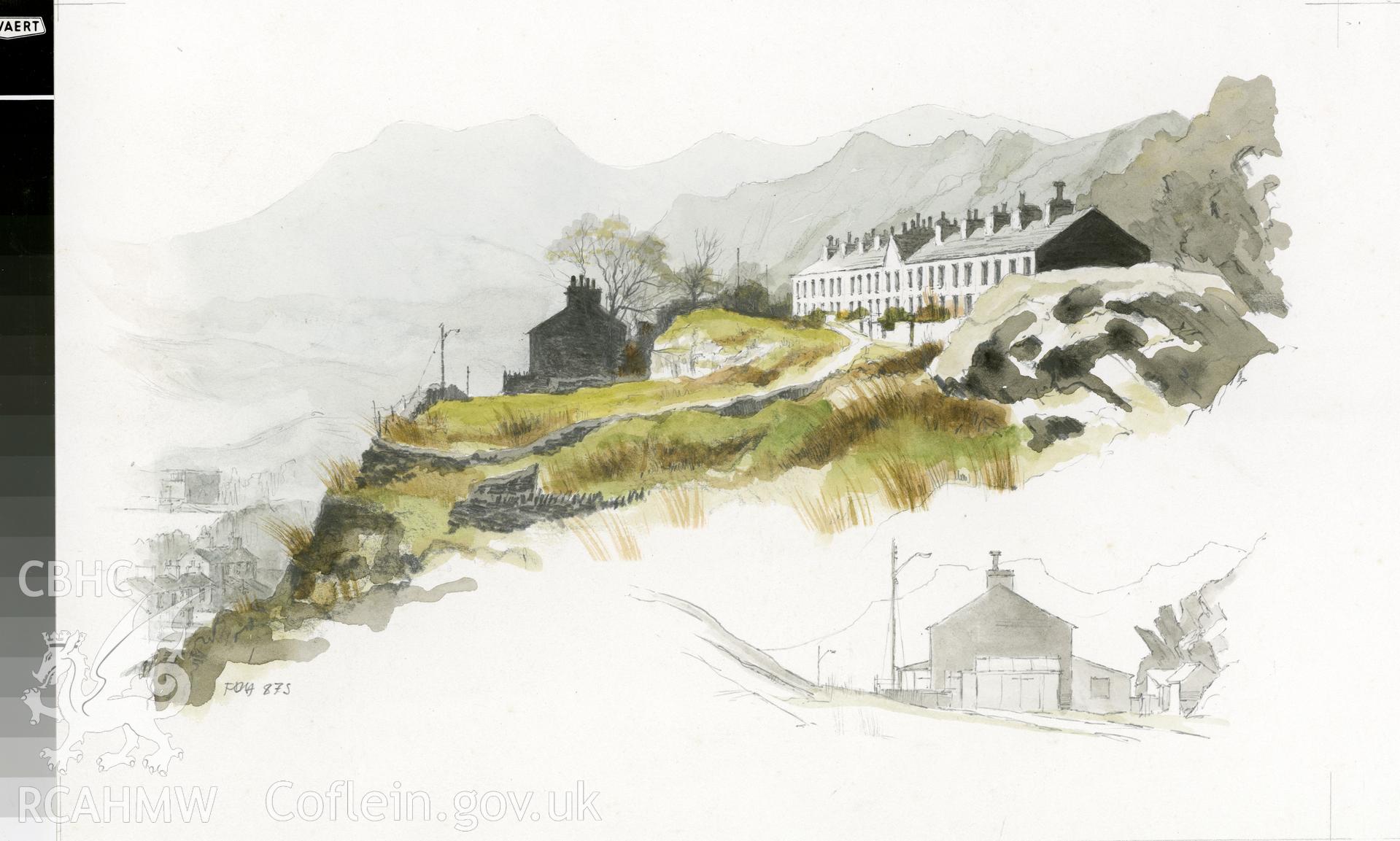 Tanygrisiau Terrace: (pencil, ink and watercolour) drawing.