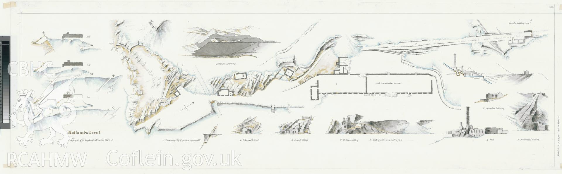 Holland's Level: (pencil, ink and watercolour) key plan.