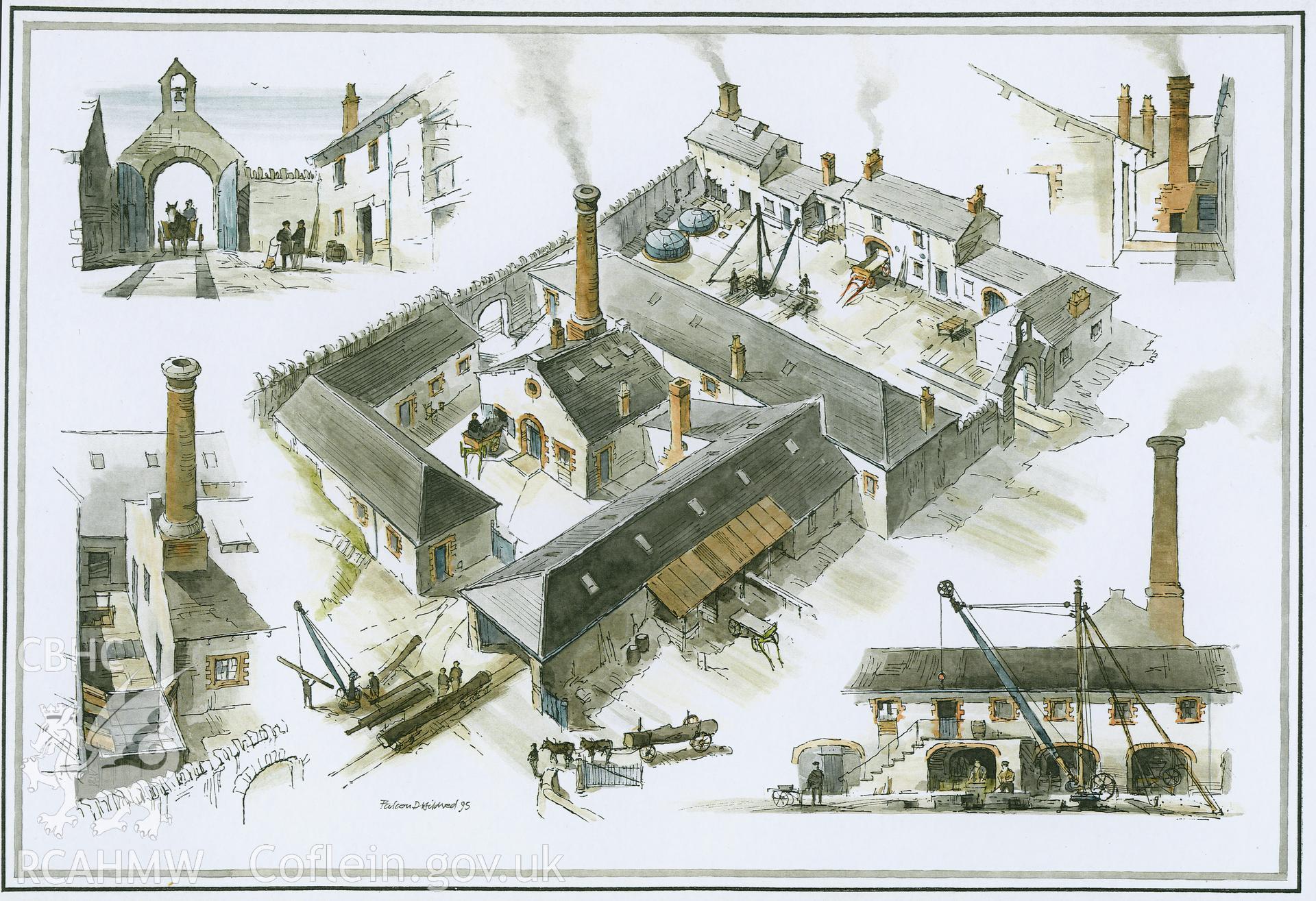 Parc Glynllifon Estate Workshops - Aerial View: line-copy finished drawing.