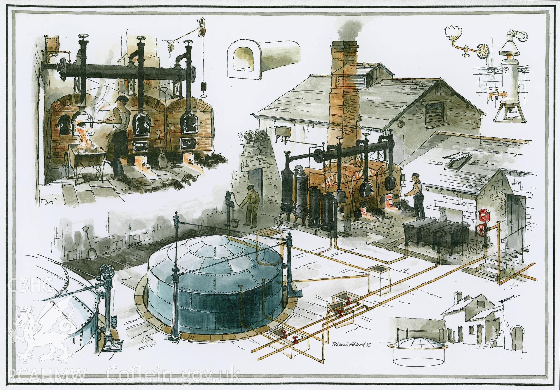 Parc Glynllifon Estate Workshops - Gasworks: line-copy finished drawing.