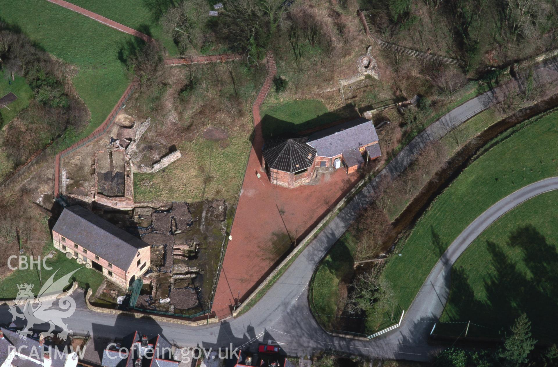 Slide of RCAHMW colour oblique aerial photograph of Bersham Ironworks, taken by T.G. Driver, 1/4/2000.