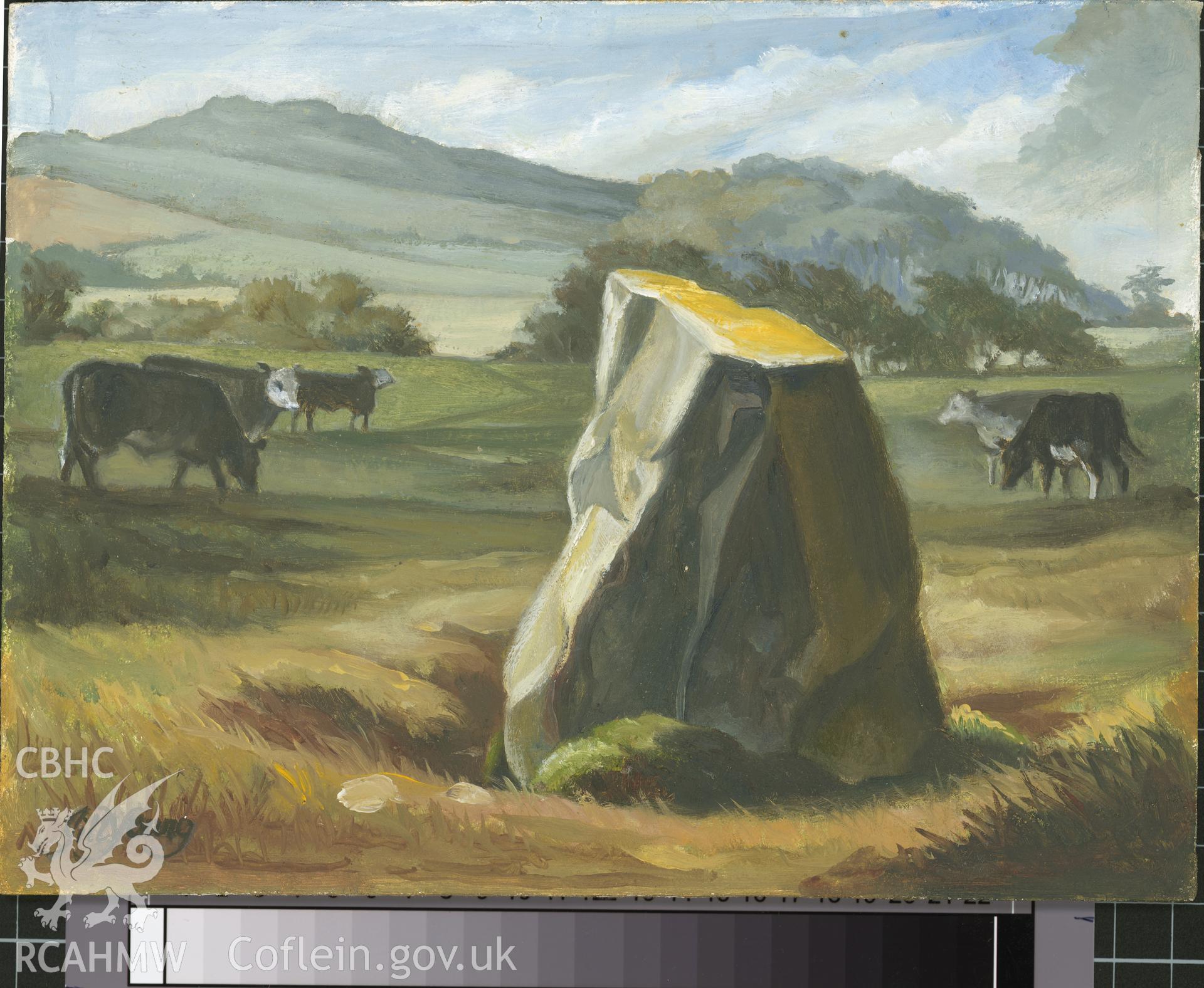 Digital copy of 5" x 8" oil painting of Rhos y Clegyrn, Jordanston,  from an original painted by Mrs J.C. Young.