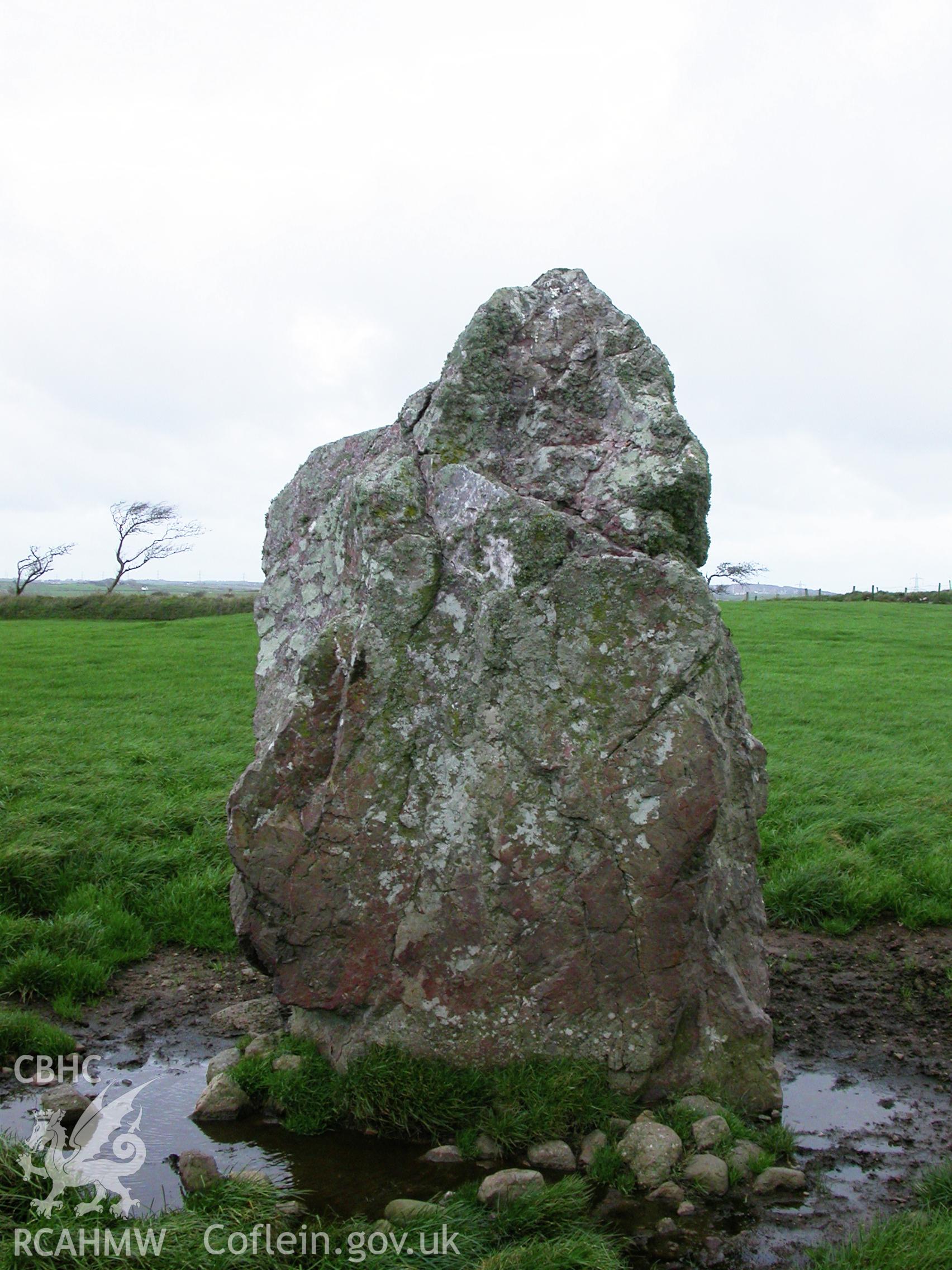 Llech Golman Standing Stone from South.