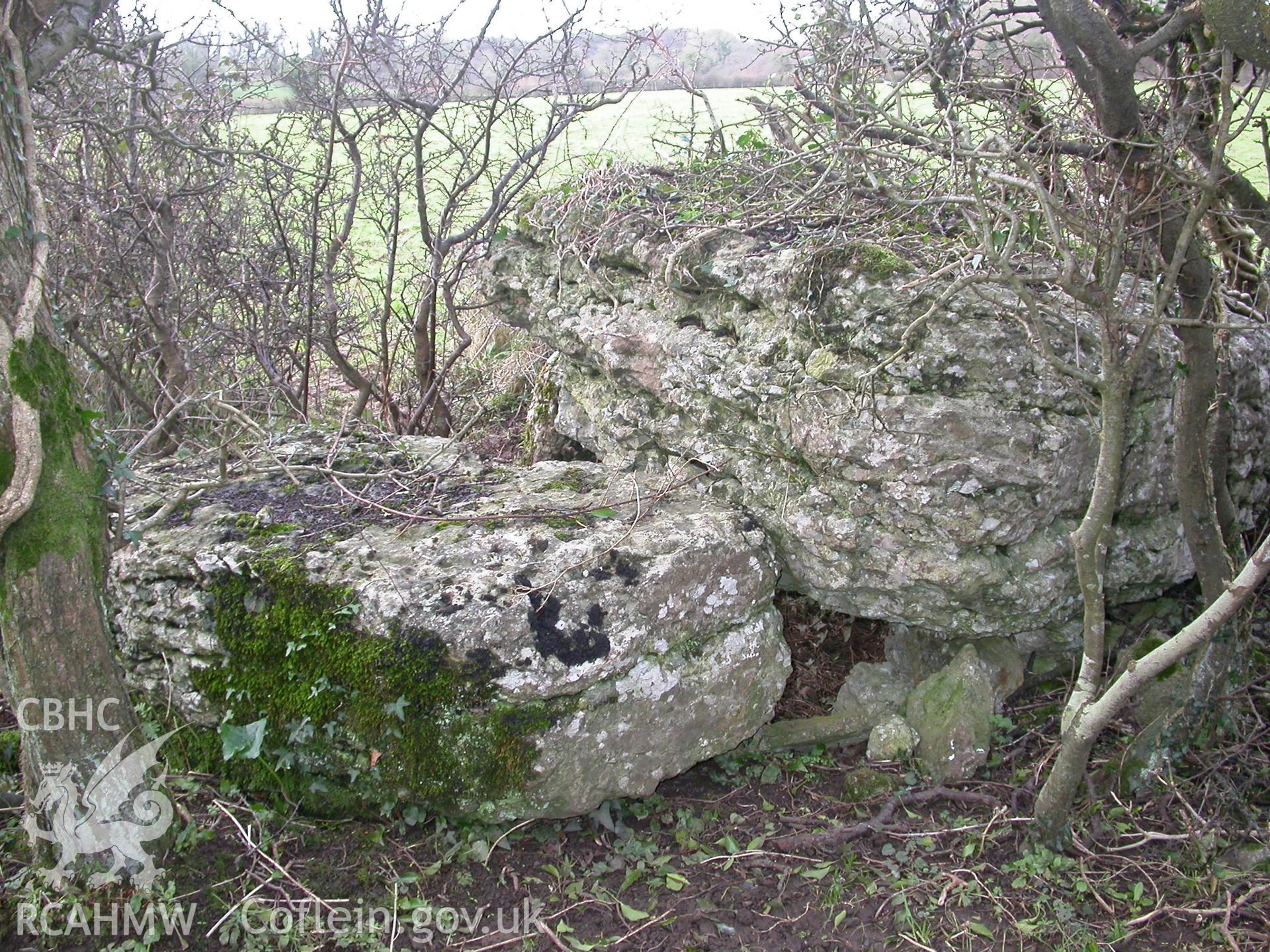 Coed-y-Glyn Burial chamber, goosehouse from north.