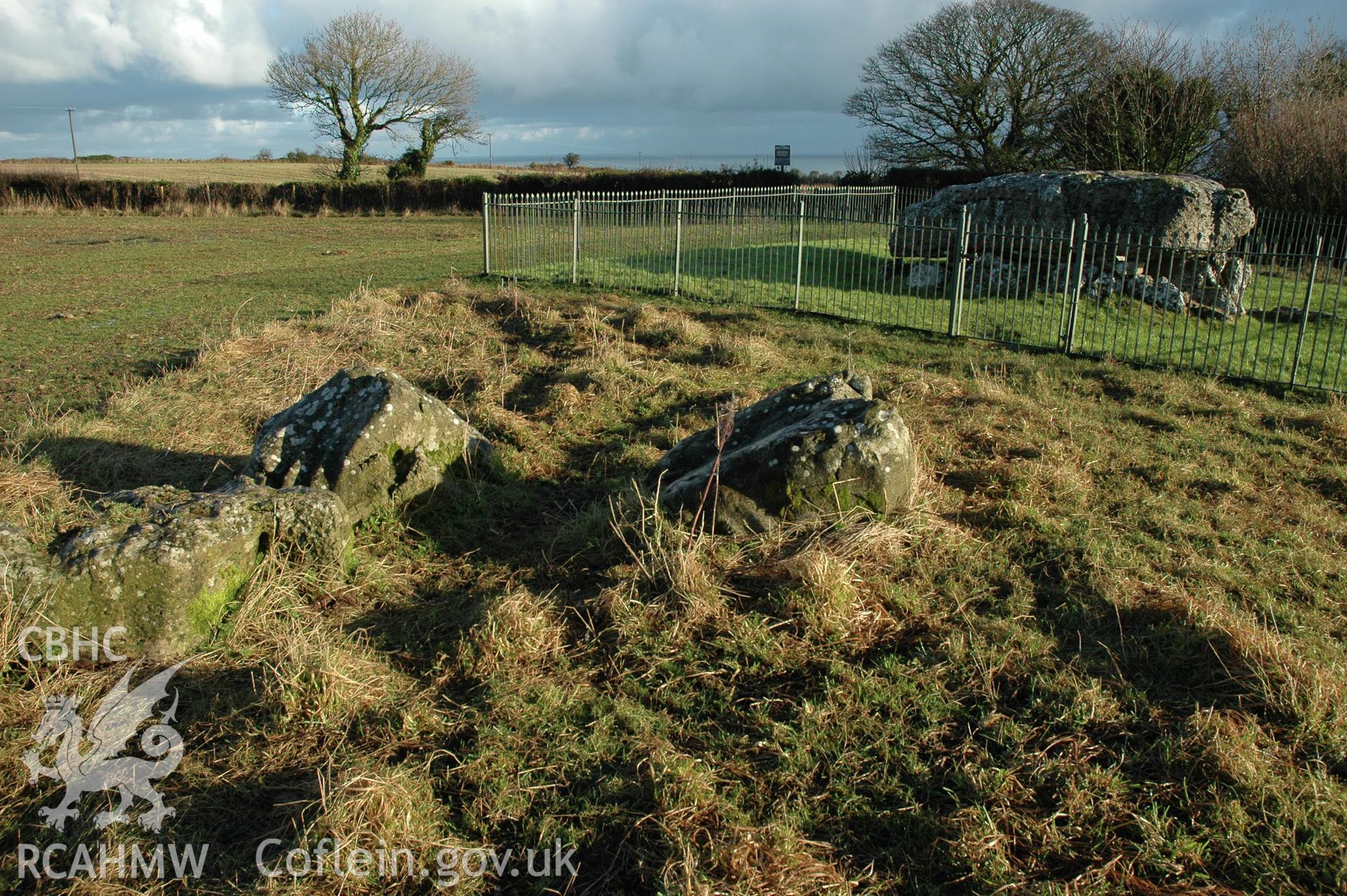 Lligwy Burial Chamber field stones from south.