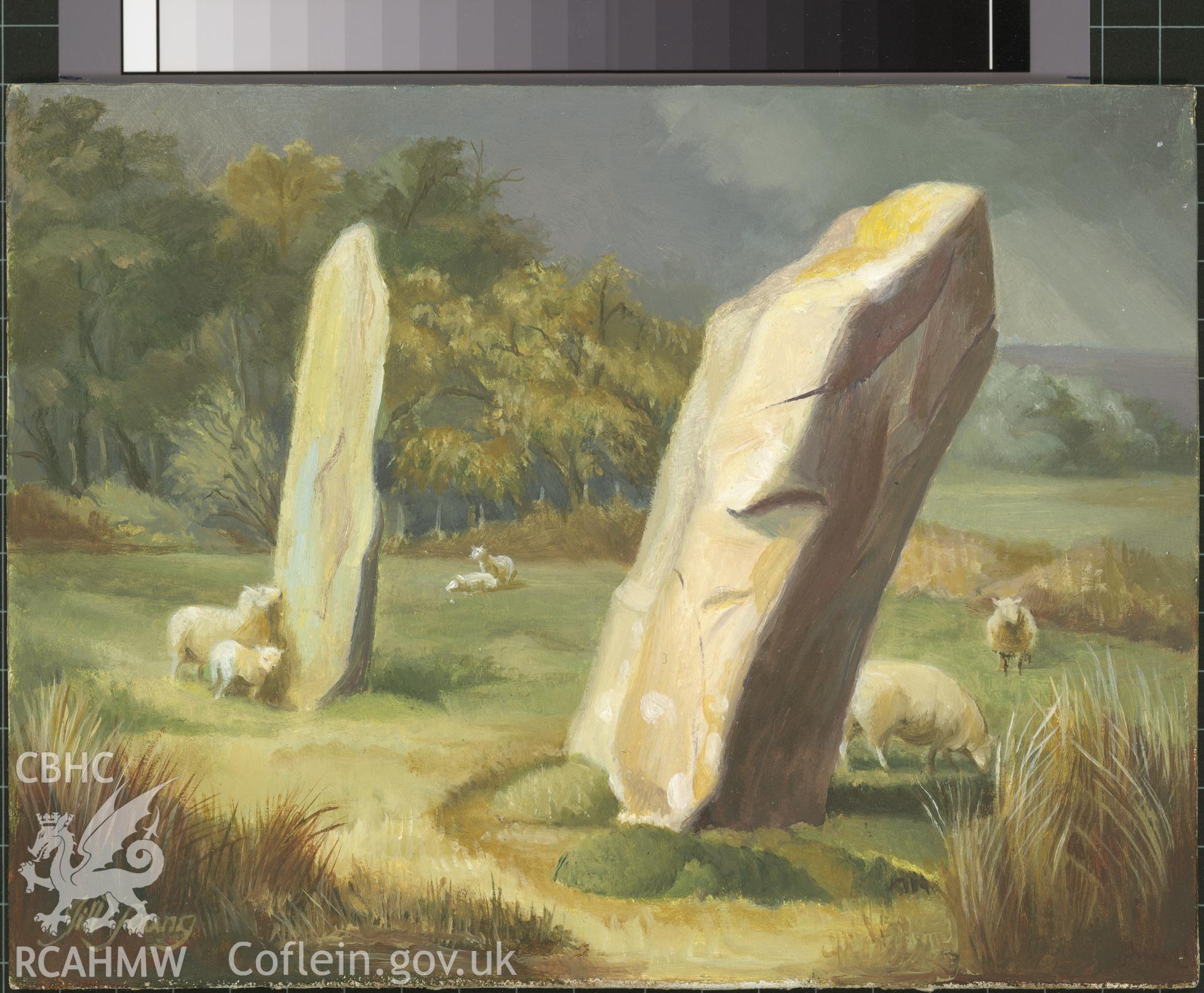 Digital copy of 5" x 8" oil painting of Waun Llwyd Pair, Mynachlog Ddu,  from an original painted by Mrs J.C. Young.