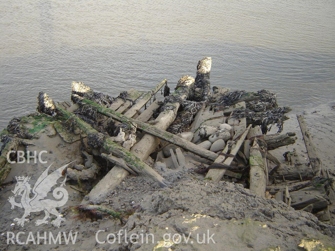 Digital photograph showing an unnamed wreck at Ynyslas, produced by Ian Cundy, 2012.