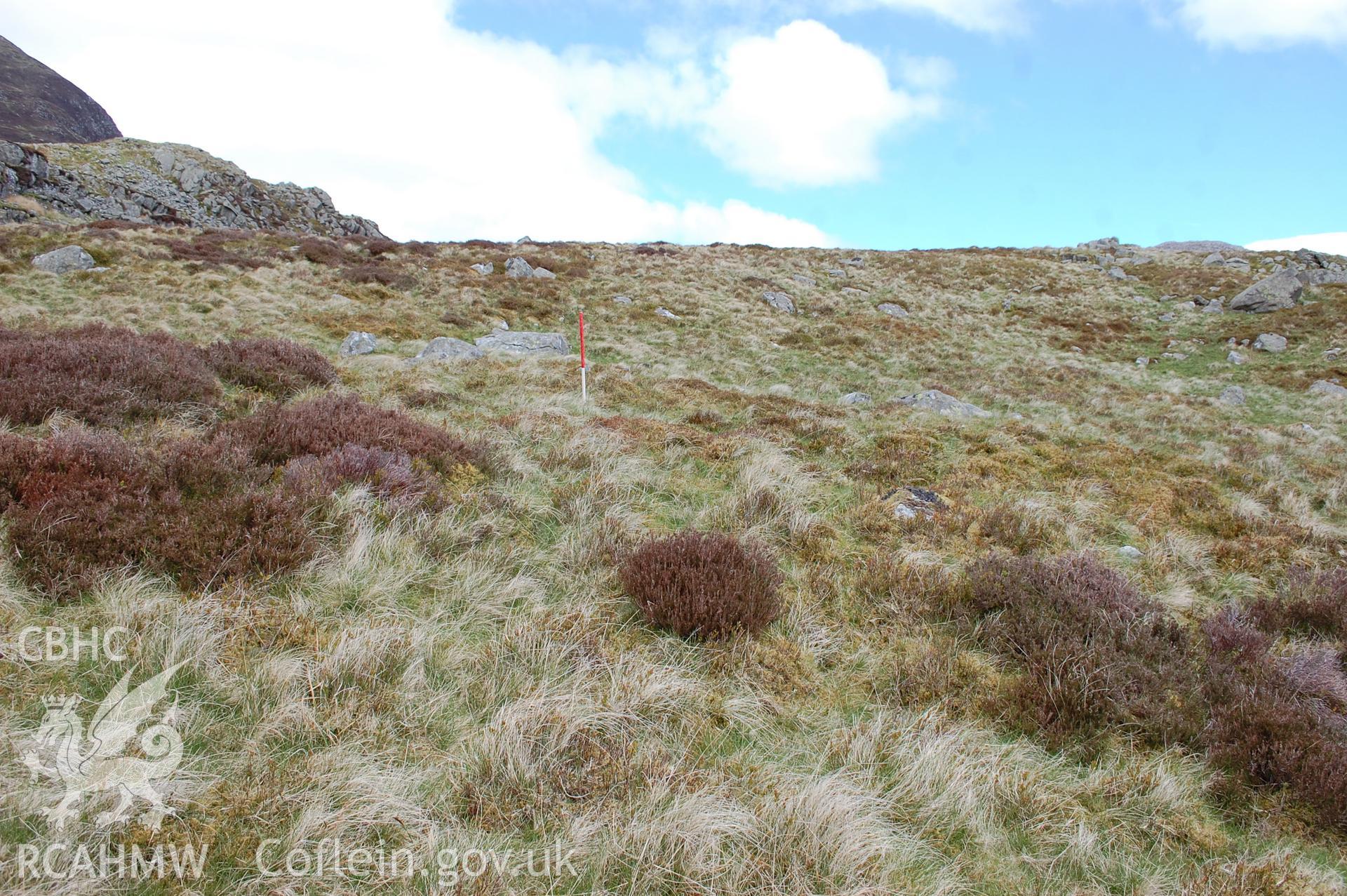 Hut Circle, Bwlch Cowlyd, from SE. Scale 1m (Kenney, J, 22/05/2013)