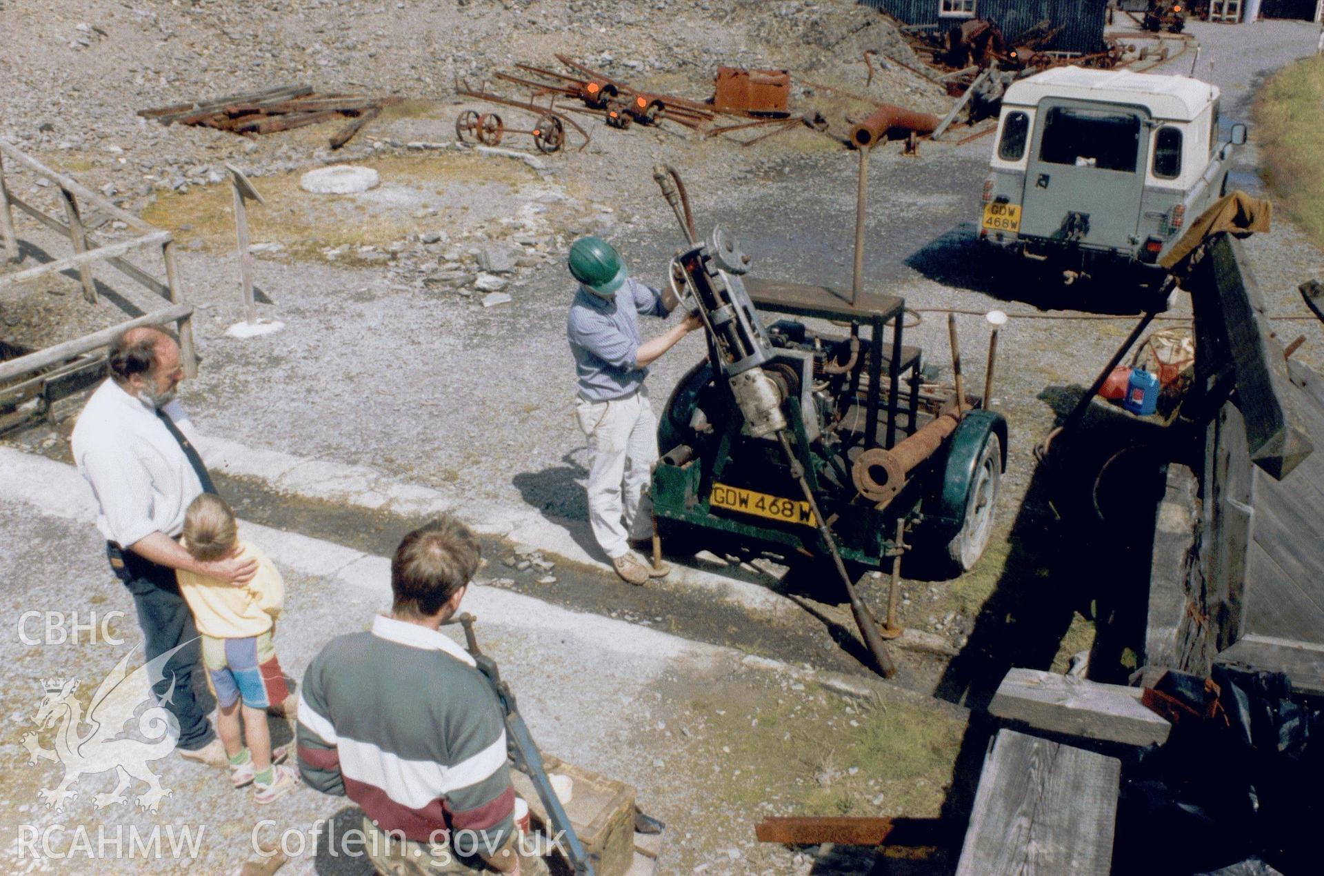 Digital colour photograph showing drilling equipment at Llywernog mine.