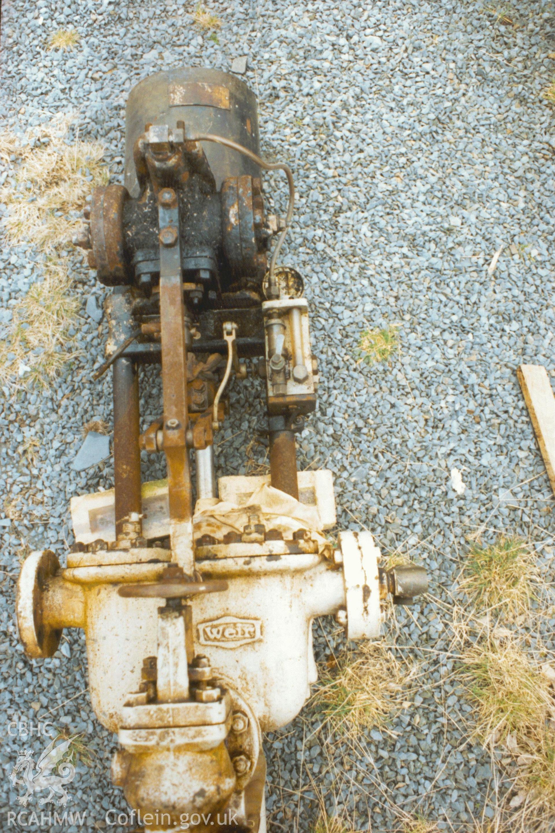 Digital colour photograph showing a disused weir pump at Llywernog mine.