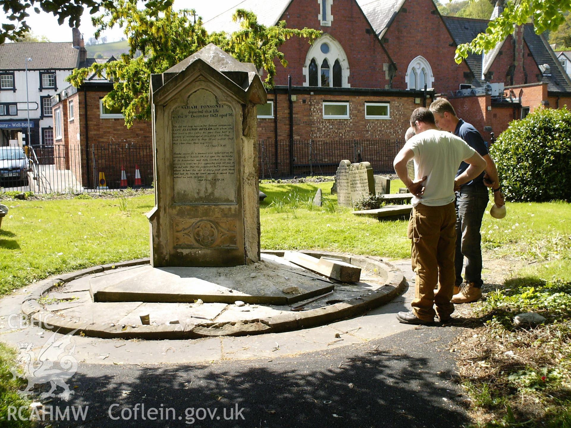 Digital image showing the railings and corner pillars being removed.