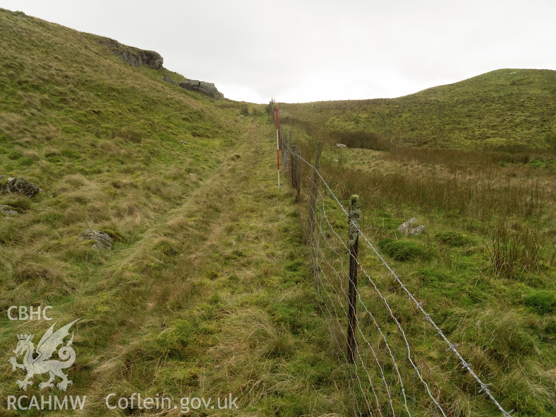 view looking S of embanked section on Gamallt Estate.