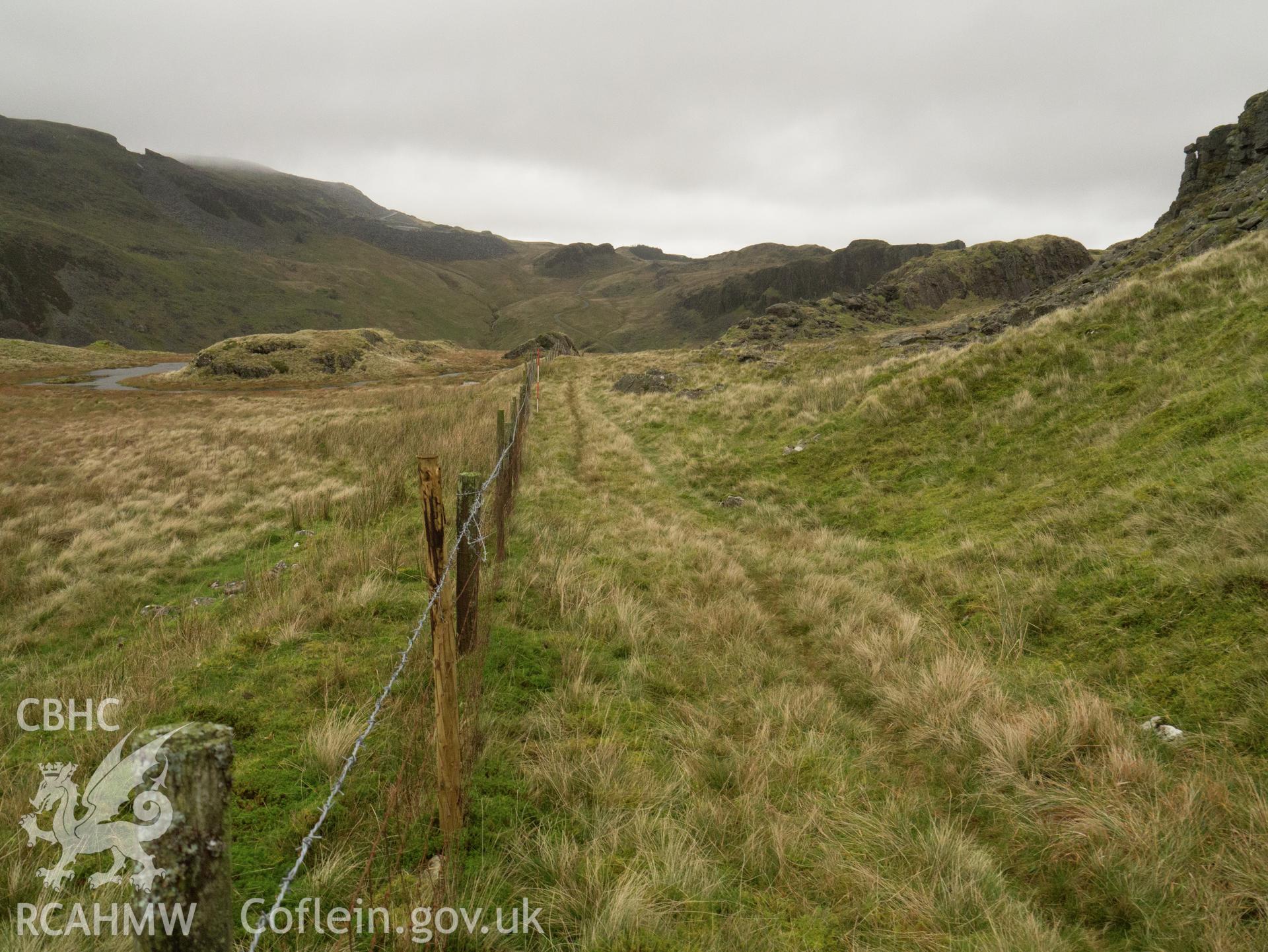 view looking N of embanked section on Gamallt Estate.