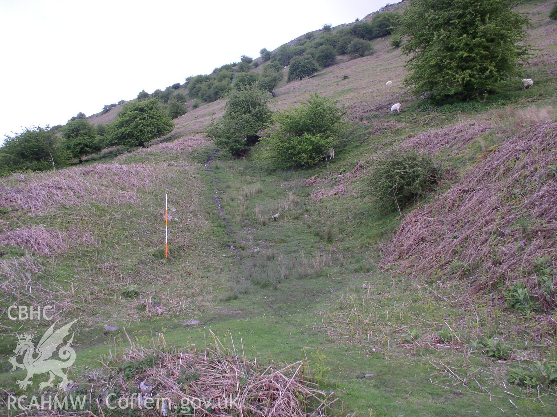 Photograph of Darren Cilau Inclined Plane I taken on 10/05/2005 by J.B. Winterburn during an Upland Survey undertaken by John Winterburn Archaeological Services.