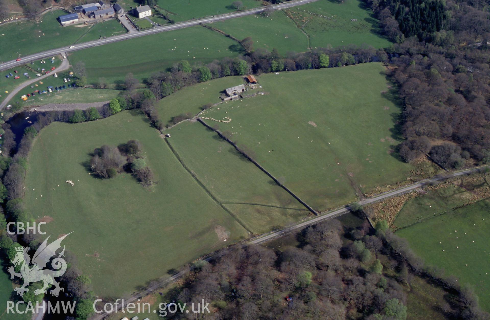 RCAHMW colour slide oblique aerial photograph of Bryn-y-gefeiliau Roman Site, Capel Curig, taken by C.R. Musson, 01/05/94