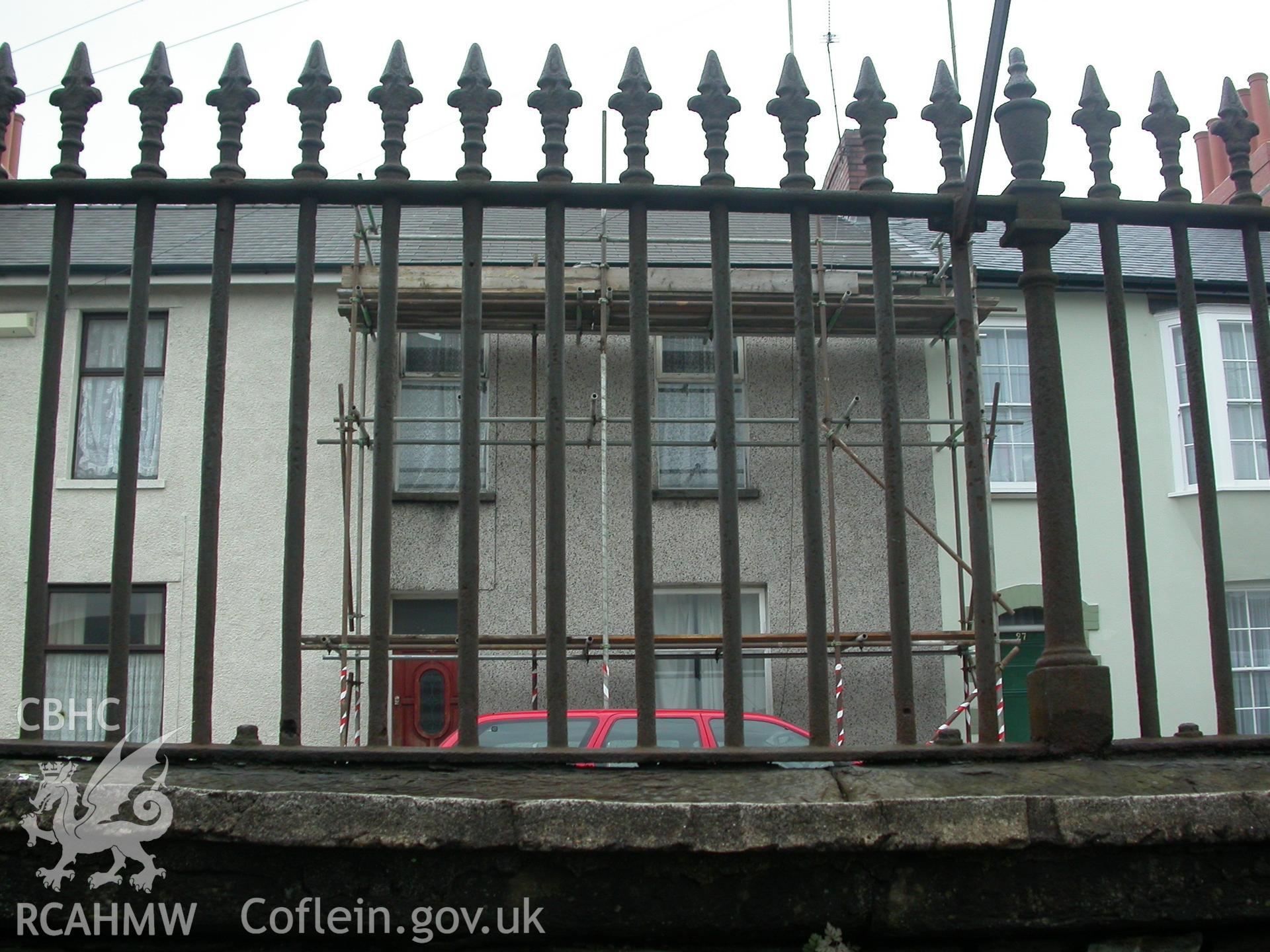 Digital colour photograph showing the railings on the North side of Newport Cattle Market.