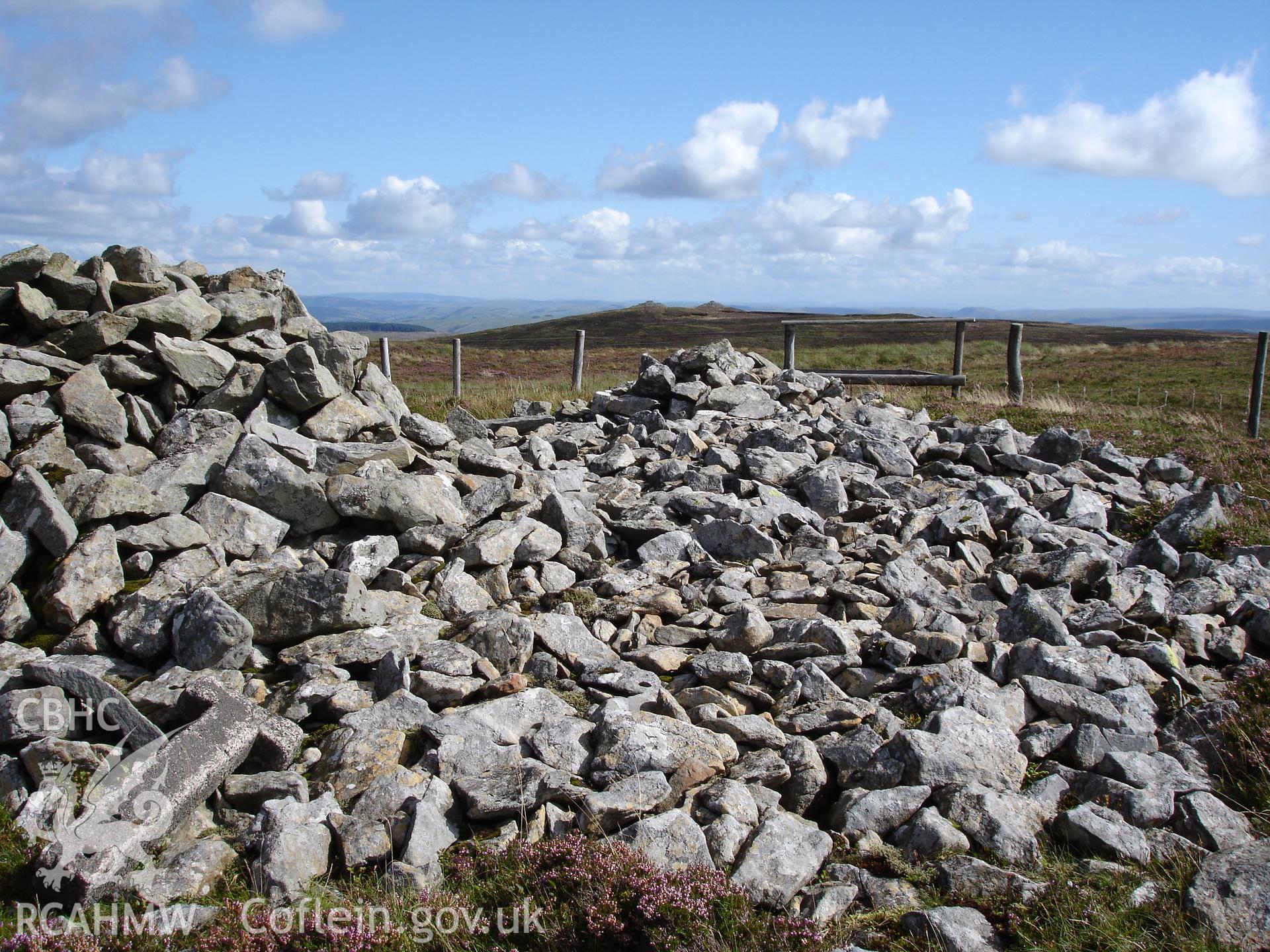 Digital colour photograph of a cairn on Carn Fach Bugeilyn taken on 24/08/2006 by R.P. Sambrook during the Plynlimon Glaslyn South Upland survey undertaken by Trysor.