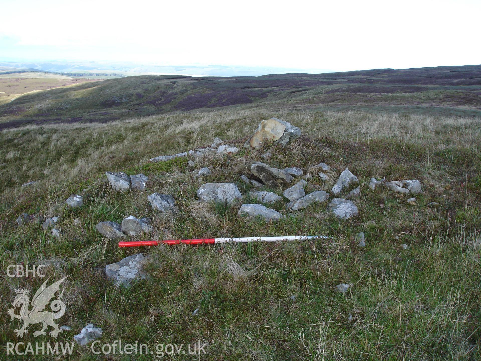 Digital colour photograph of Carn Fawr cairn II taken on 24/08/2006 by R.P. Sambrook during the Plynlimon Glaslyn South Upland survey undertaken by Trysor.