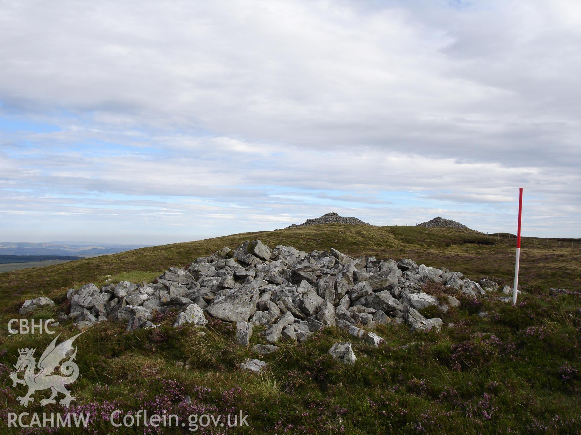 Digital colour photograph of Plynlimon Cwm-Biga cairn I taken on 08/08/2006 by R.P. Sambrook during the Plynlimon Glaslyn South Upland survey undertaken by Trysor.