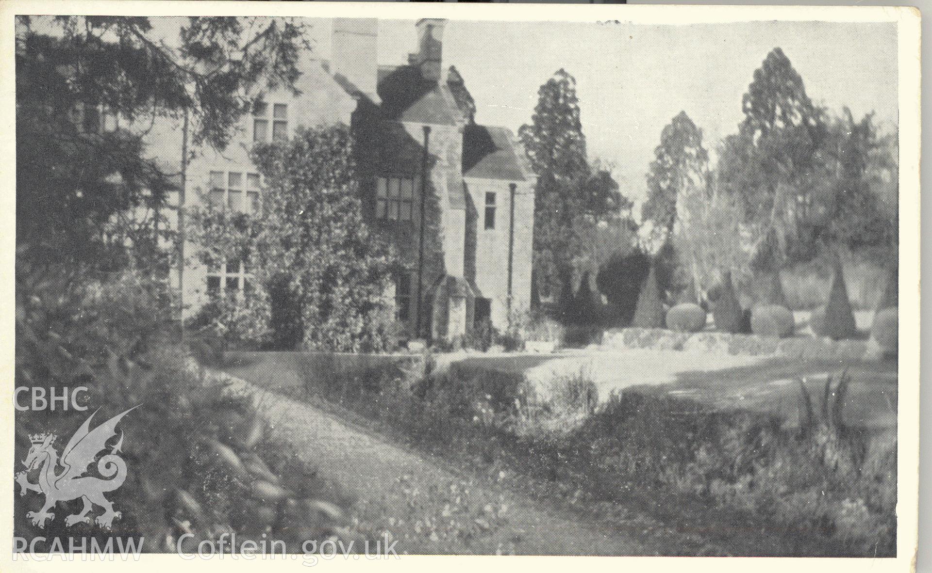 Digitised postcard image of Cefn Tilla Court, Llandenny. Produced by Parks and Gardens Data Services, from an original item in the Peter Davis Collection at Parks and Gardens UK. We hold only web-resolution images of this collection, suitable for viewing on screen and for research purposes only. We do not hold the original images, or publication quality scans.