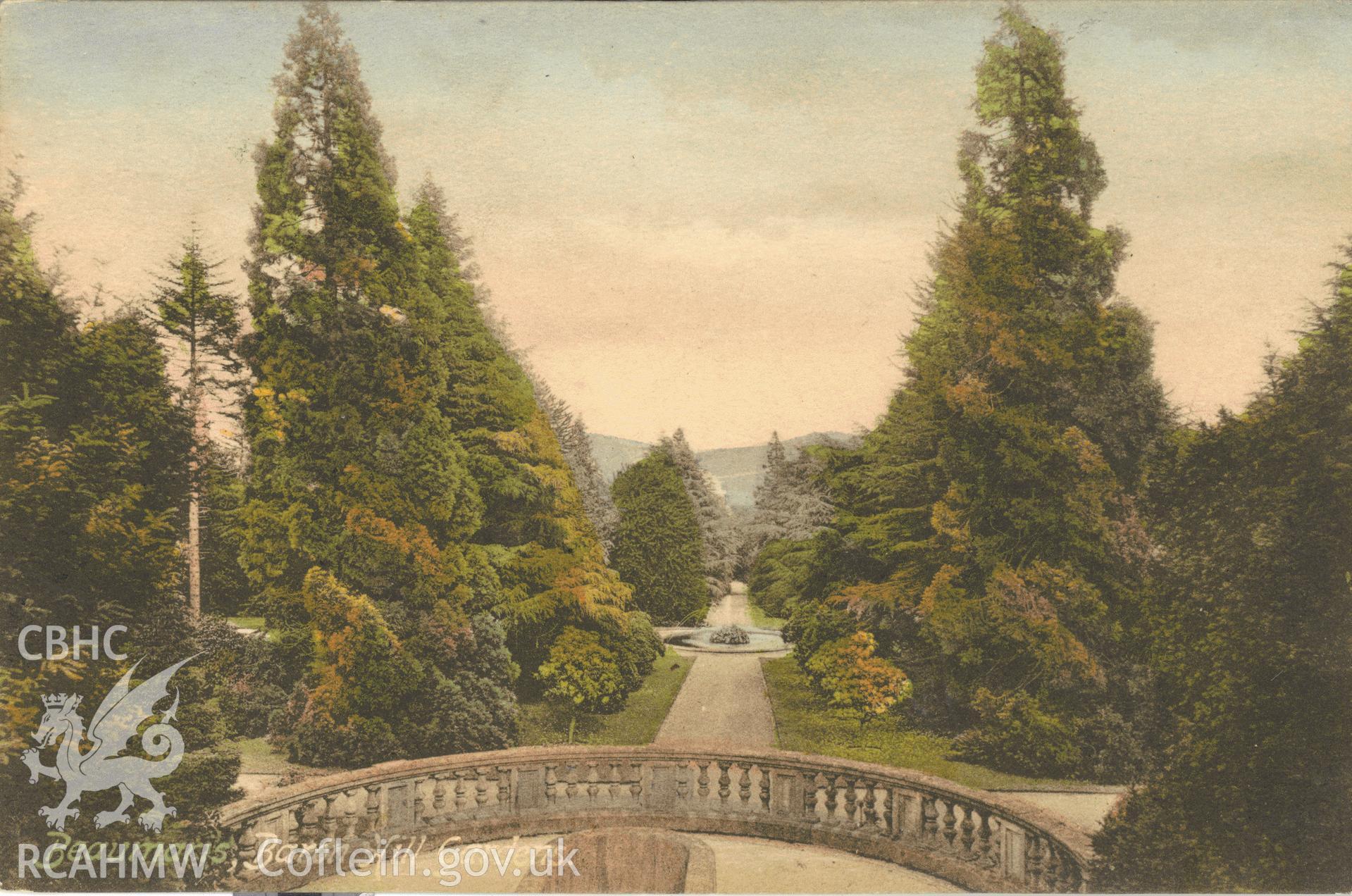 Digitised postcard image of Baron Hill Gardens, Beaumaris, F. Frith and Co Ltd. Produced by Parks and Gardens Data Services, from an original item in the Peter Davis Collection at Parks and Gardens UK. We hold only web-resolution images of this collection, suitable for viewing on screen and for research purposes only. We do not hold the original images, or publication quality scans.