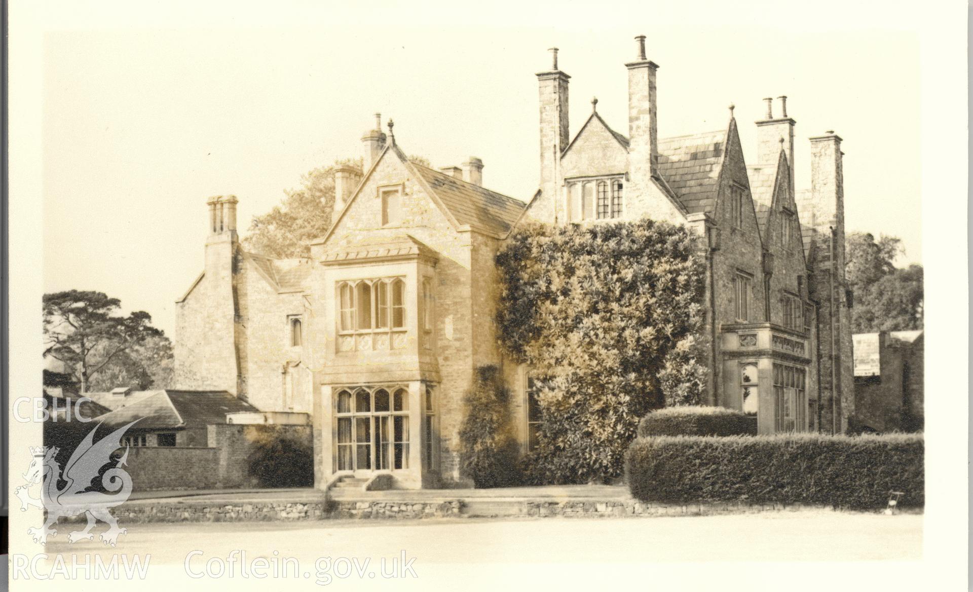 Digitised postcard image of St Pierrre, Mathern, Ray Dumayne (photographer), Chepstow. Produced by Parks and Gardens Data Services, from an original item in the Peter Davis Collection at Parks and Gardens UK. We hold only web-resolution images of this collection, suitable for viewing on screen and for research purposes only. We do not hold the original images, or publication quality scans.