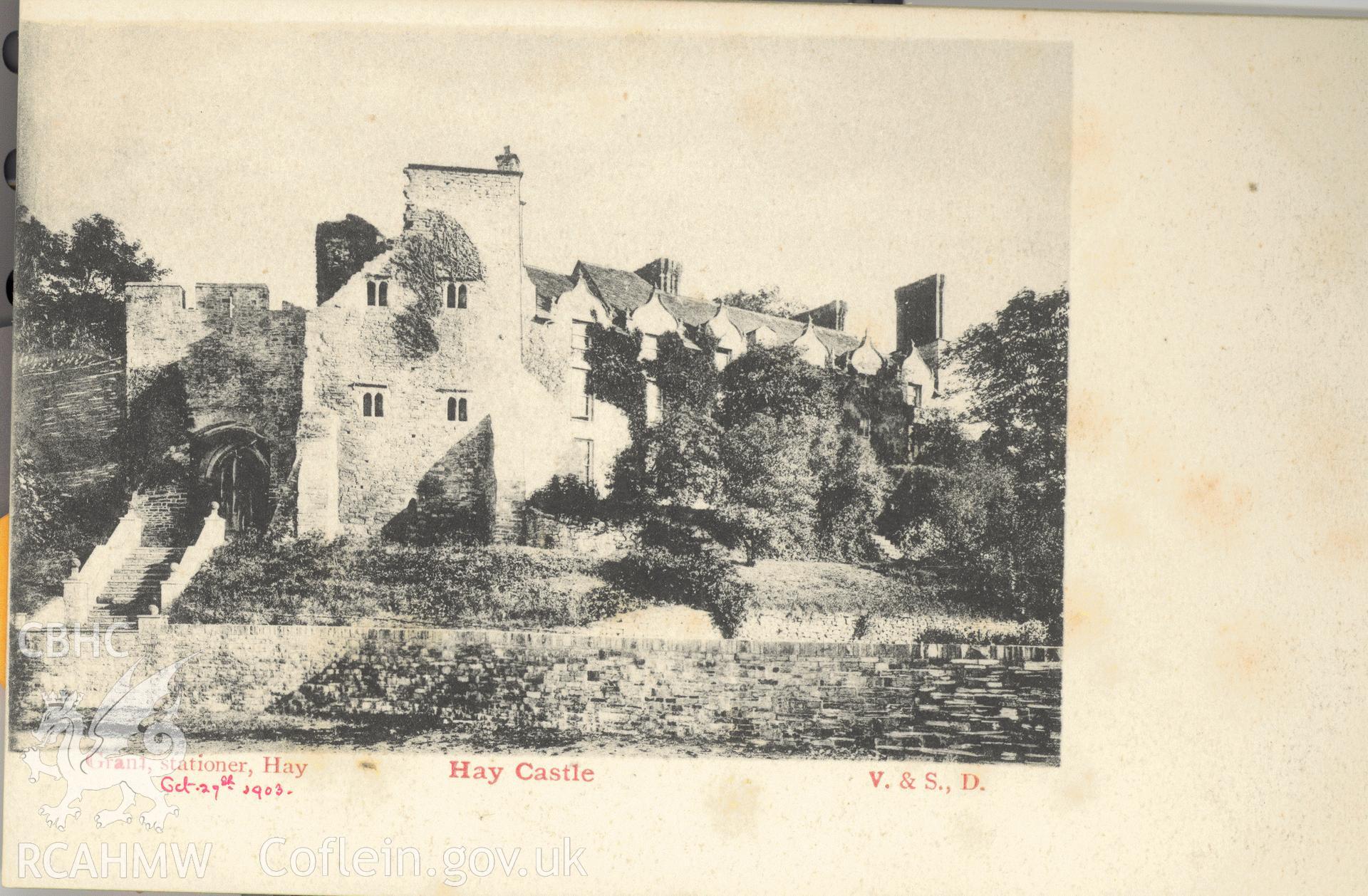 Digitised postcard image of Castle House, Hay, H.R. Grant, Stationer, Hay. Produced by Parks and Gardens Data Services, from an original item in the Peter Davis Collection at Parks and Gardens UK. We hold only web-resolution images of this collection, suitable for viewing on screen and for research purposes only. We do not hold the original images, or publication quality scans.