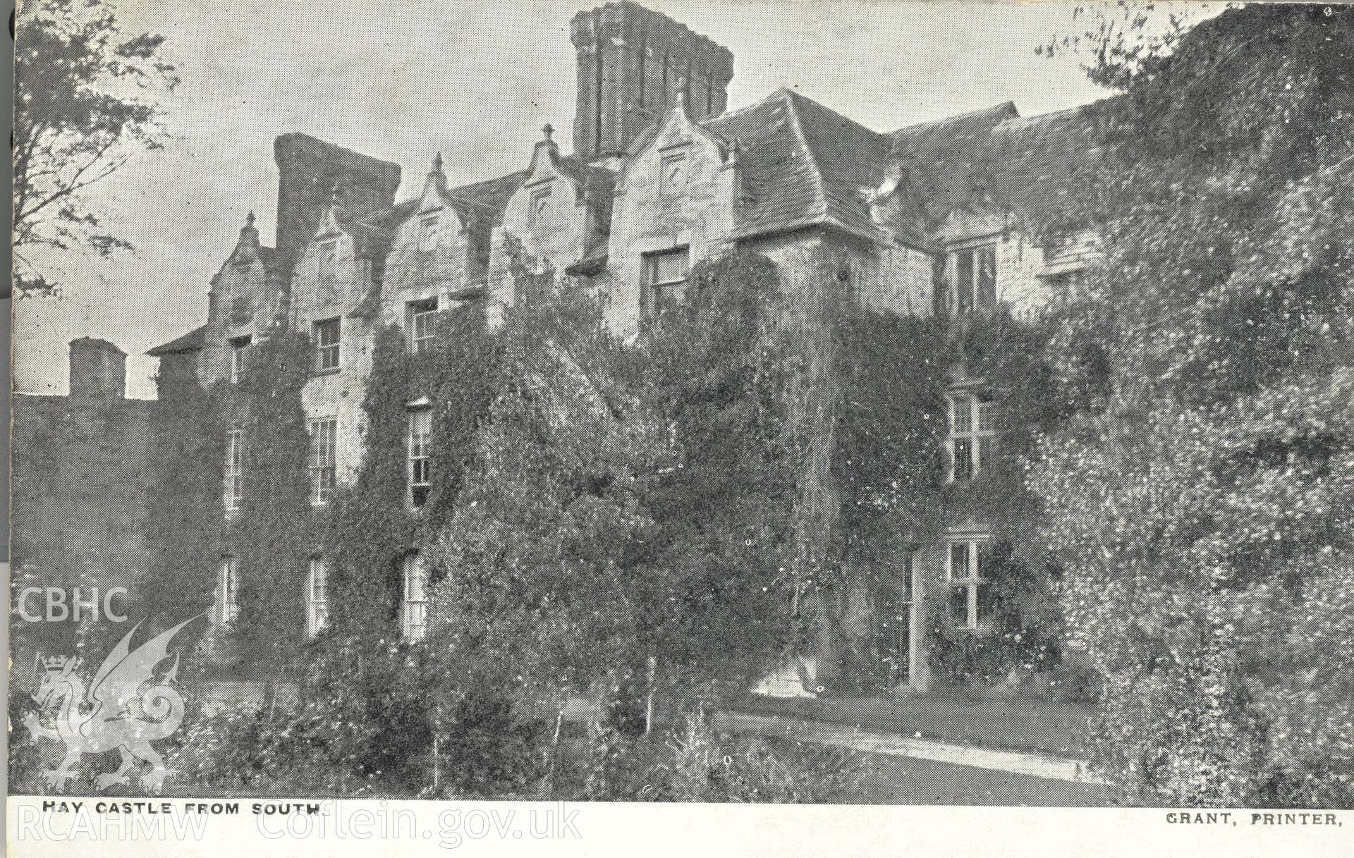 Digitised postcard image of Castle House, Hay, H.R. Grant, Stationer, Hay. Produced by Parks and Gardens Data Services, from an original item in the Peter Davis Collection at Parks and Gardens UK. We hold only web-resolution images of this collection, suitable for viewing on screen and for research purposes only. We do not hold the original images, or publication quality scans.