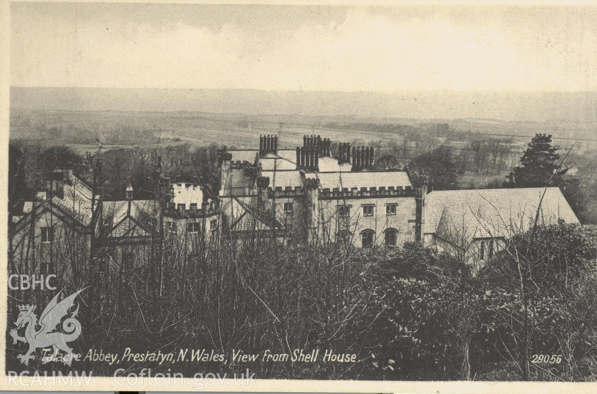 Digitised postcard image of Talacre Abbey, Marshall, Keene & Co., Works, Hove. Produced by Parks and Gardens Data Services, from an original item in the Peter Davis Collection at Parks and Gardens UK. We hold only web-resolution images of this collection, suitable for viewing on screen and for research purposes only. We do not hold the original images, or publication quality scans.