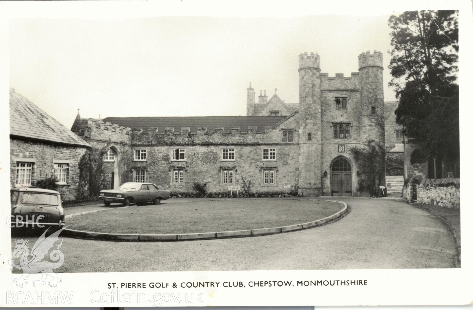 Digitised postcard image of St Pierrre, Mathern. Produced by Parks and Gardens Data Services, from an original item in the Peter Davis Collection at Parks and Gardens UK. We hold only web-resolution images of this collection, suitable for viewing on screen and for research purposes only. We do not hold the original images, or publication quality scans.