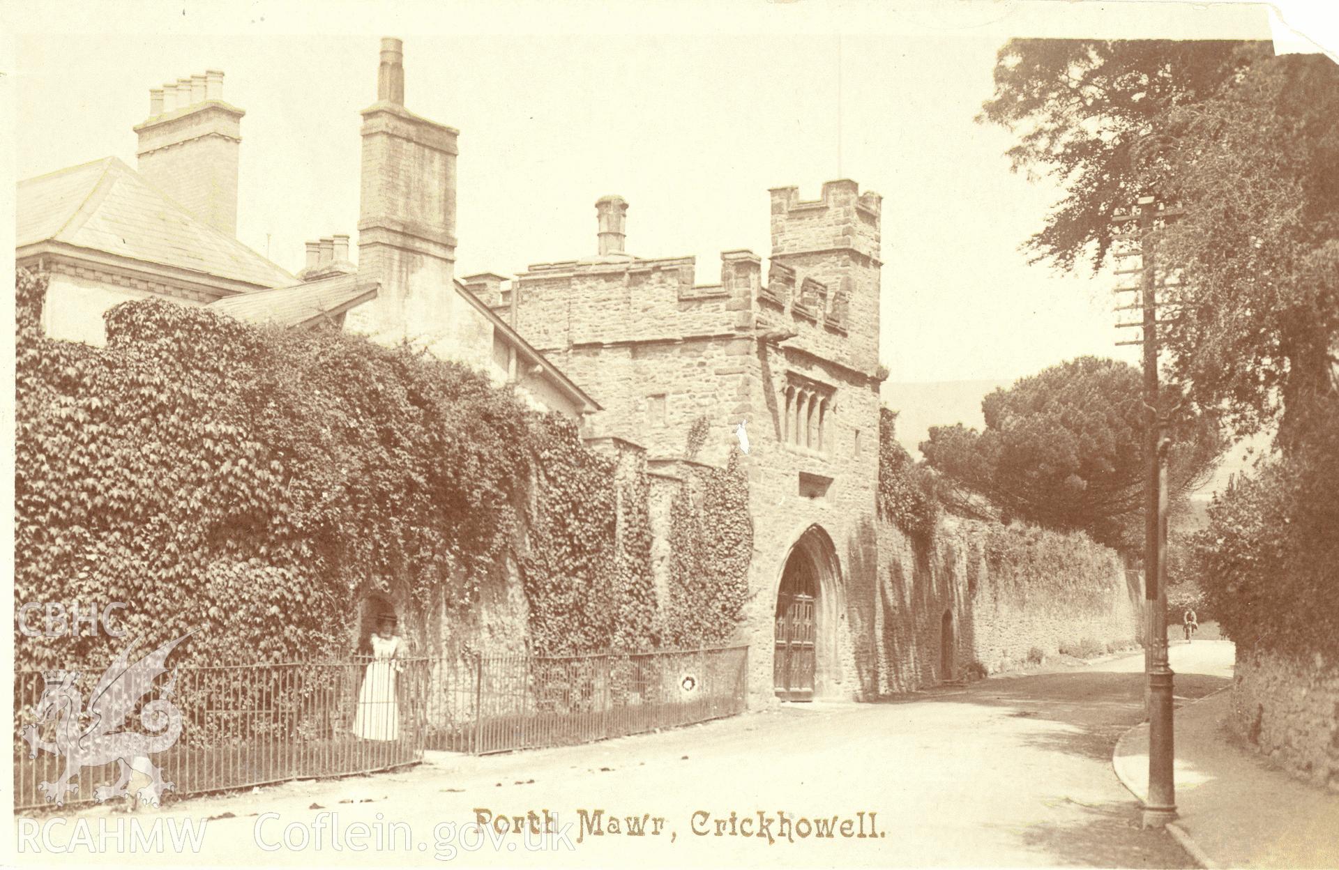 Digitised postcard image of Porthmawr gatehouse, Crickhowell. Produced by Parks and Gardens Data Services, from an original item in the Peter Davis Collection at Parks and Gardens UK. We hold only web-resolution images of this collection, suitable for viewing on screen and for research purposes only. We do not hold the original images, or publication quality scans.