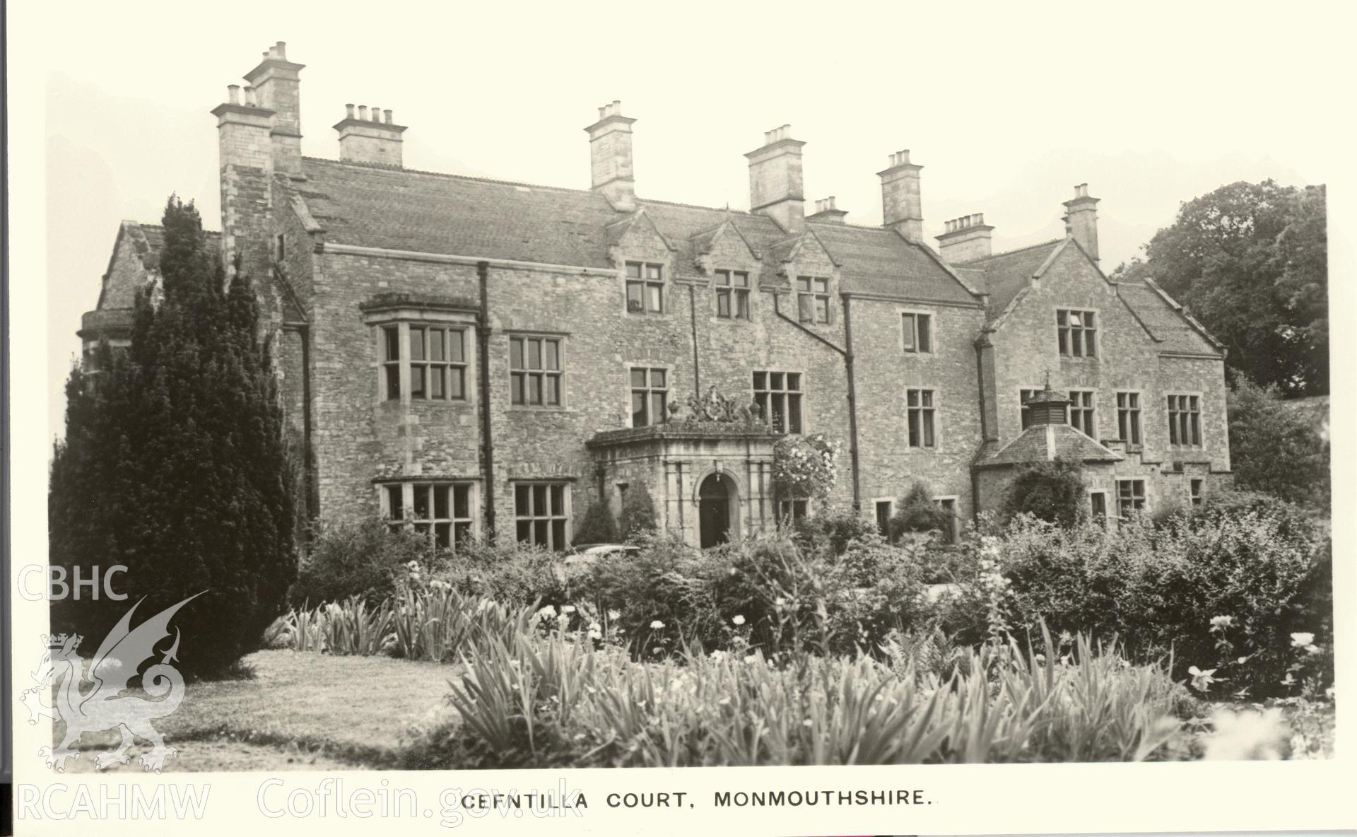 Digitised postcard image of Cefn Tilla Court, Llandenny, English Life Series.  Photo Courtesy of S. Wales Argus. Produced by Parks and Gardens Data Services, from an original item in the Peter Davis Collection at Parks and Gardens UK. We hold only web-resolution images of this collection, suitable for viewing on screen and for research purposes only. We do not hold the original images, or publication quality scans.