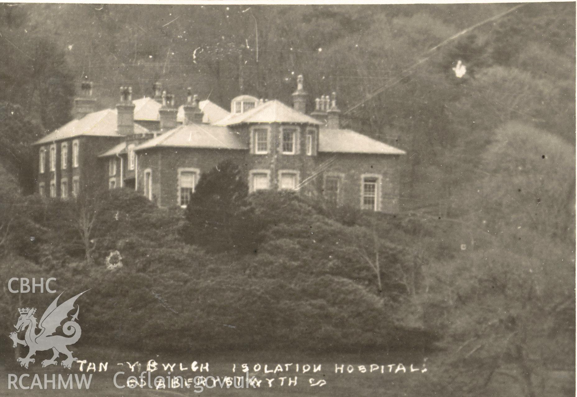 Digitised postcard image of Plas Tanybwlch, Llanfarian. Produced by Parks and Gardens Data Services, from an original item in the Peter Davis Collection at Parks and Gardens UK. We hold only web-resolution images of this collection, suitable for viewing on screen and for research purposes only. We do not hold the original images, or publication quality scans.