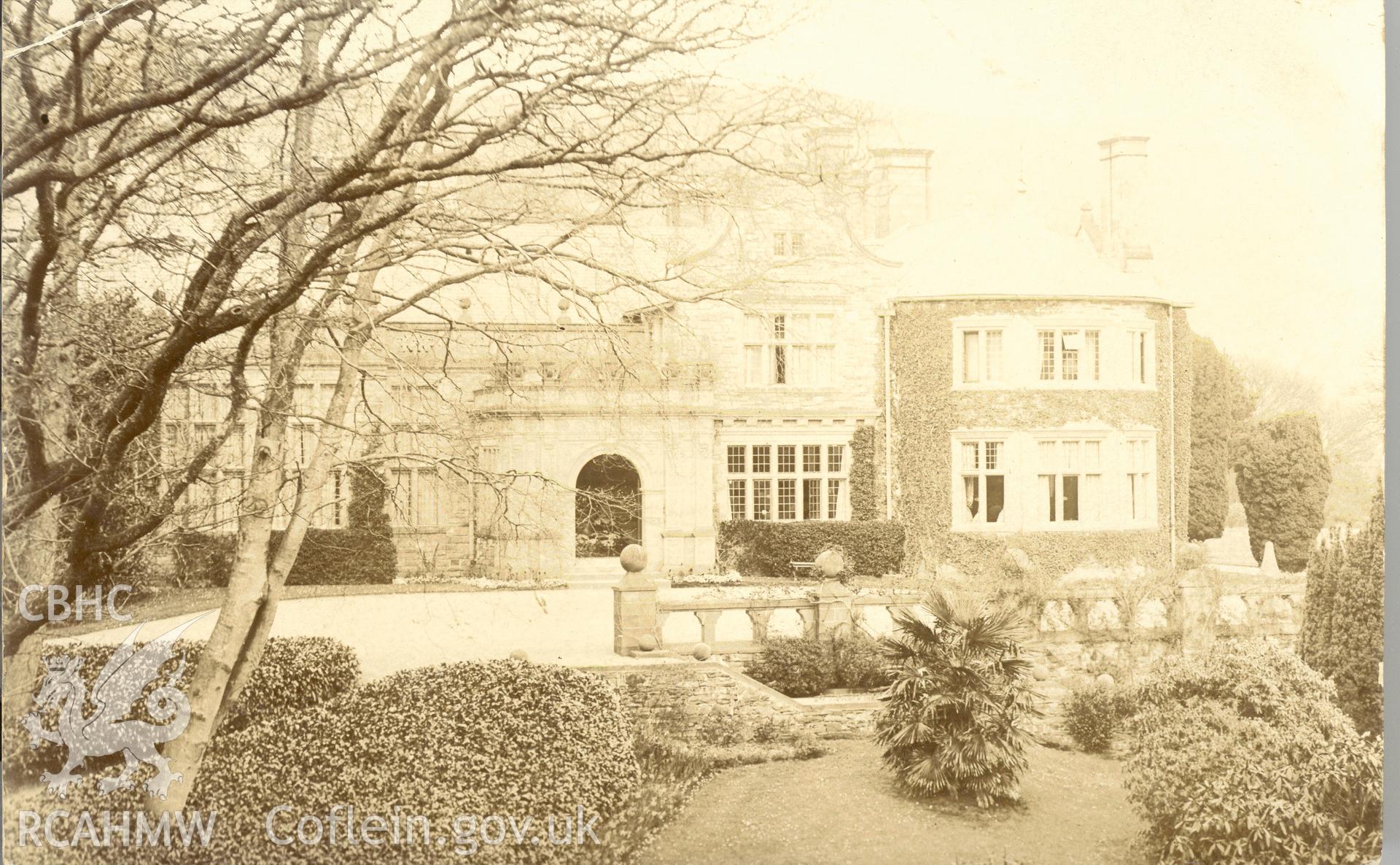 Digitised postcard image of Wern Manor, Dolbenmaen. Produced by Parks and Gardens Data Services, from an original item in the Peter Davis Collection at Parks and Gardens UK. We hold only web-resolution images of this collection, suitable for viewing on screen and for research purposes only. We do not hold the original images, or publication quality scans.