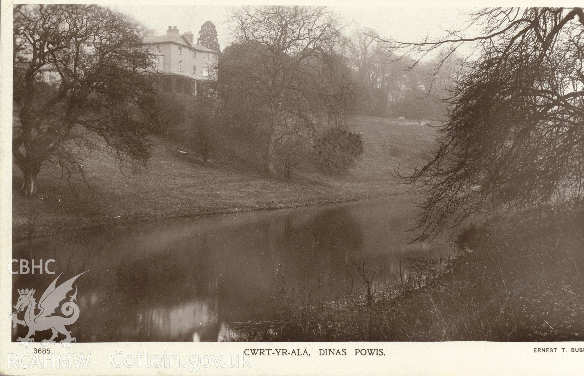 Digitised postcard image of Cwrt-yr-ala, Michaelston, F. John, Post Office, Dinas Powis. Produced by Parks and Gardens Data Services, from an original item in the Peter Davis Collection at Parks and Gardens UK. We hold only web-resolution images of this collection, suitable for viewing on screen and for research purposes only. We do not hold the original images, or publication quality scans.