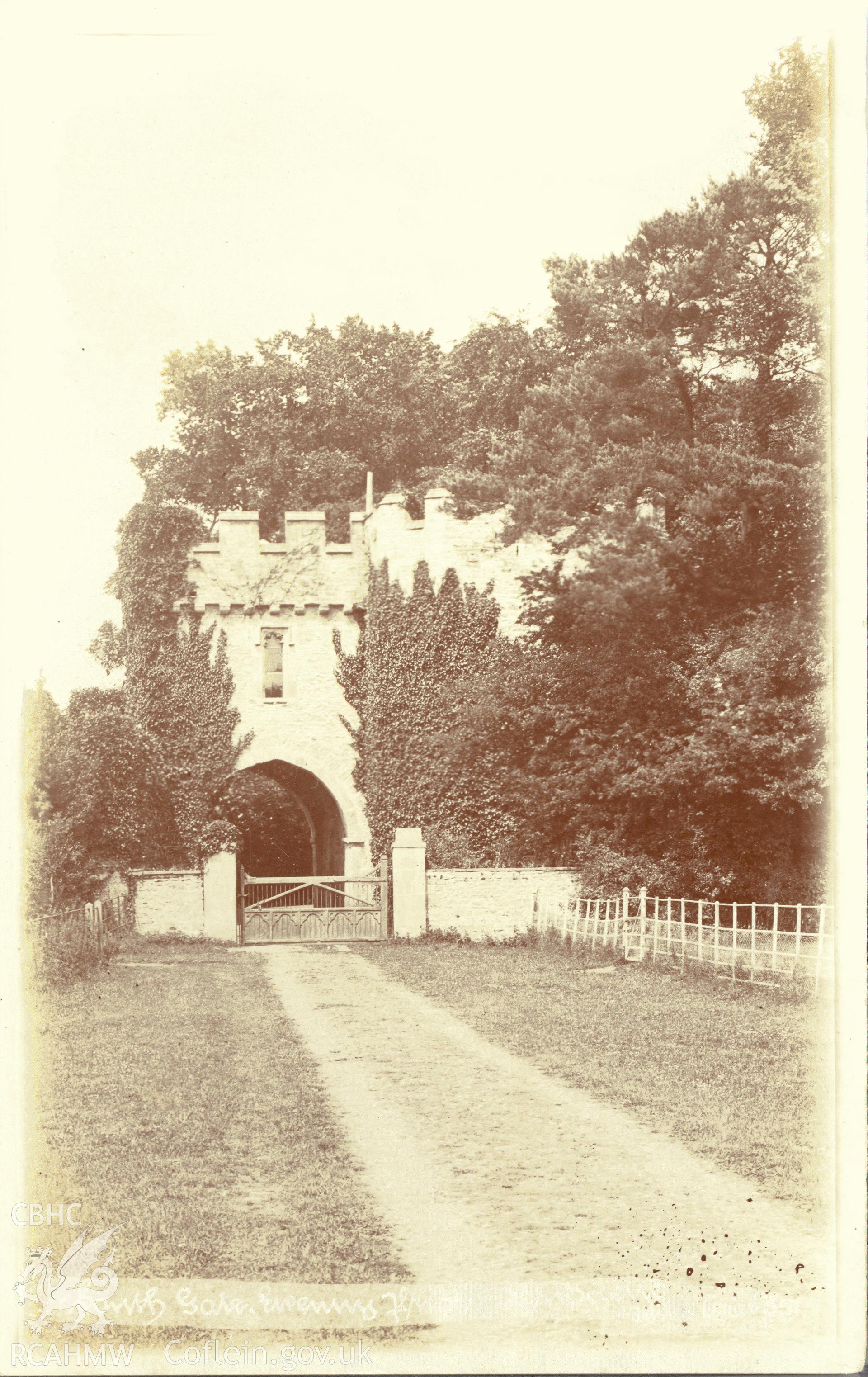 Digitised postcard image of south gatehouse, Ewenny Priory, the Miles Series, Ewenny Road Studio, Bridgend. Produced by Parks and Gardens Data Services, from an original item in the Peter Davis Collection at Parks and Gardens UK. We hold only web-resolution images of this collection, suitable for viewing on screen and for research purposes only. We do not hold the original images, or publication quality scans.