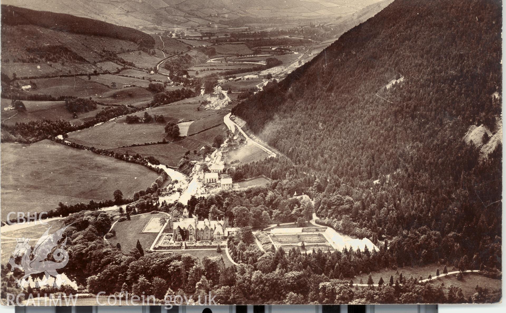 Digitised postcard image of Plas Dinas Mawddwy. Produced by Parks and Gardens Data Services, from an original item in the Peter Davis Collection at Parks and Gardens UK. We hold only web-resolution images of this collection, suitable for viewing on screen and for research purposes only. We do not hold the original images, or publication quality scans.