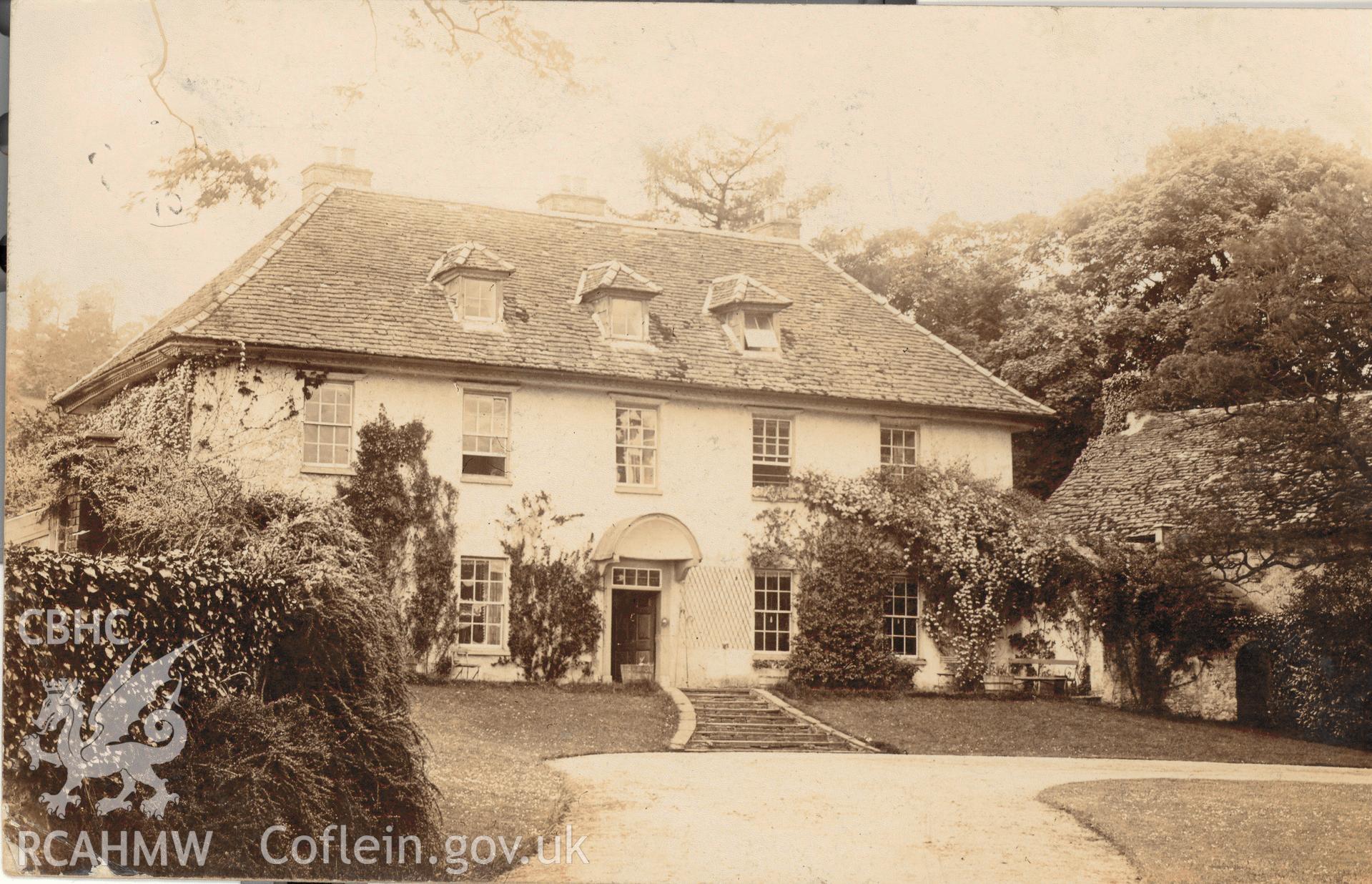 Digitised postcard image of The Court, Llangattock. Produced by Parks and Gardens Data Services, from an original item in the Peter Davis Collection at Parks and Gardens UK. We hold only web-resolution images of this collection, suitable for viewing on screen and for research purposes only. We do not hold the original images, or publication quality scans.