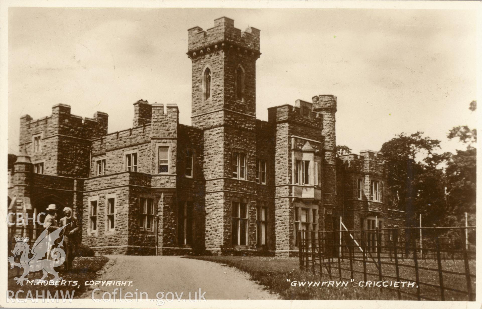 Digitised postcard image of Gwynfryn, Cricieth, C.H. Dierks, Aberayron. Produced by Parks and Gardens Data Services, from an original item in the Peter Davis Collection at Parks and Gardens UK. We hold only web-resolution images of this collection, suitable for viewing on screen and for research purposes only. We do not hold the original images, or publication quality scans.